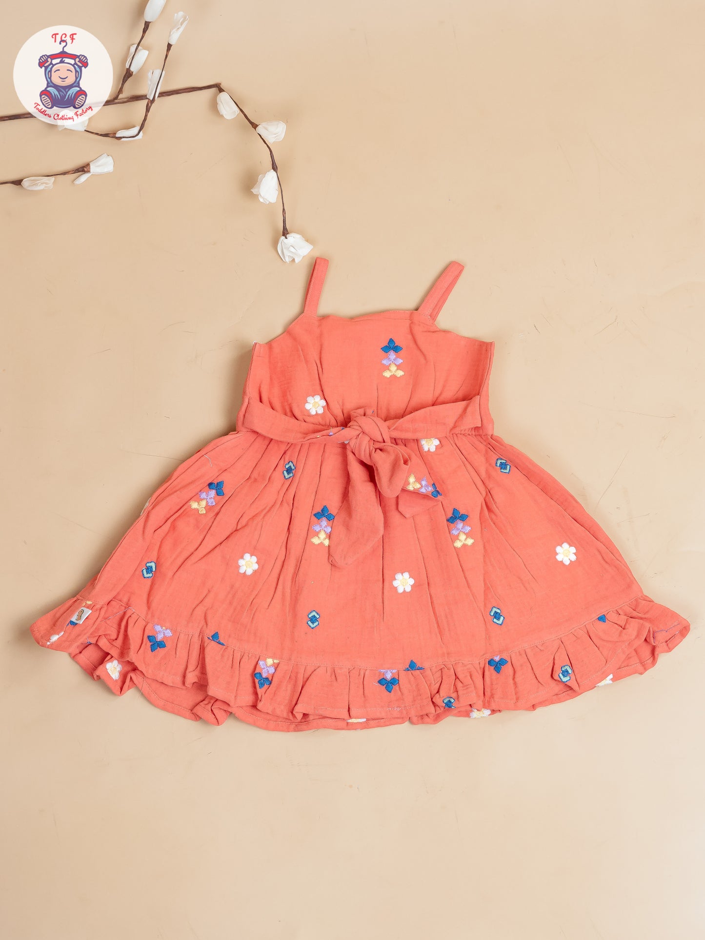 Rust Orange - Girls Muslin Cotton Embroidered Frocks