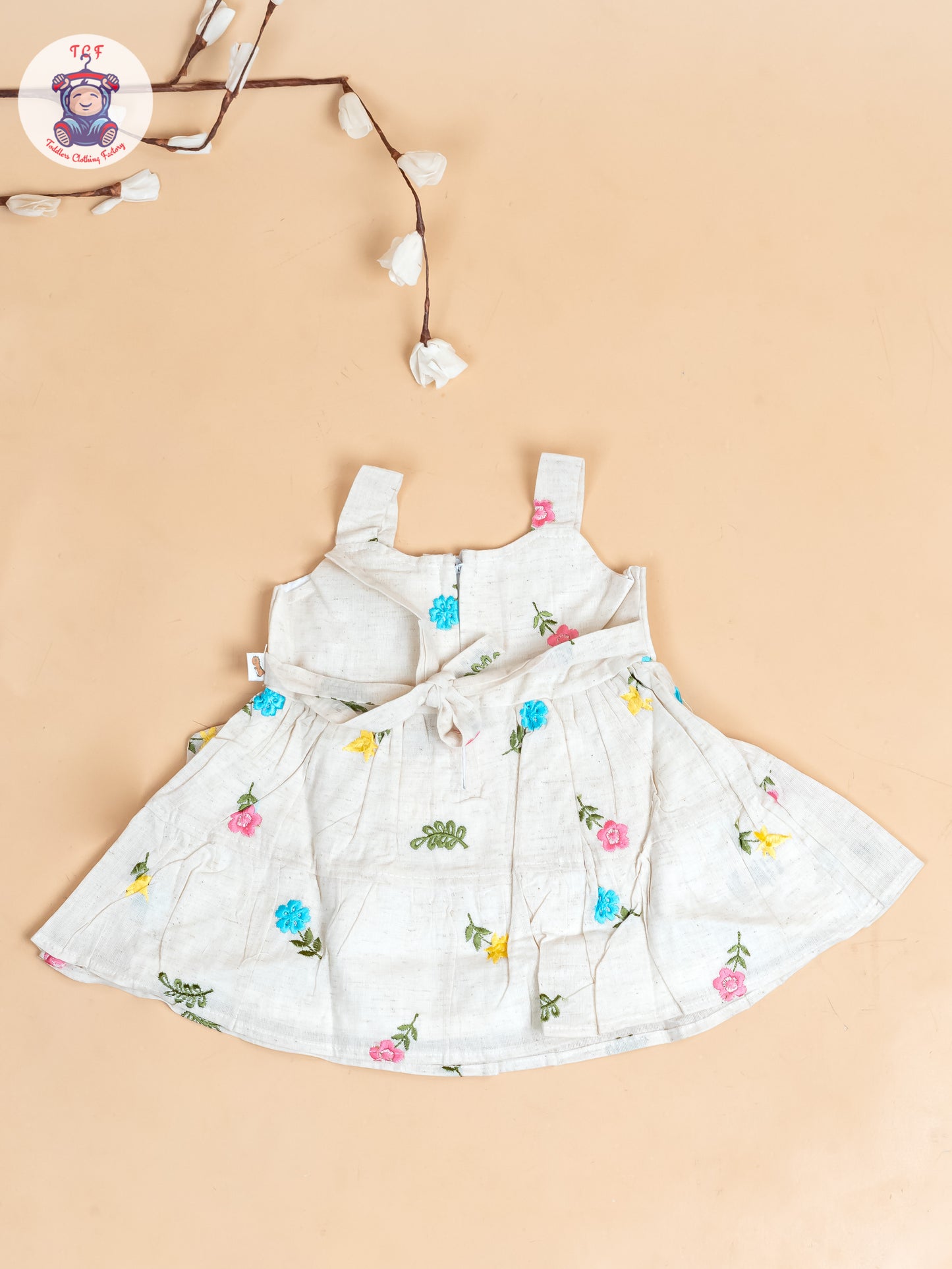 Cream - Girls Cotton Embroidered Frocks
