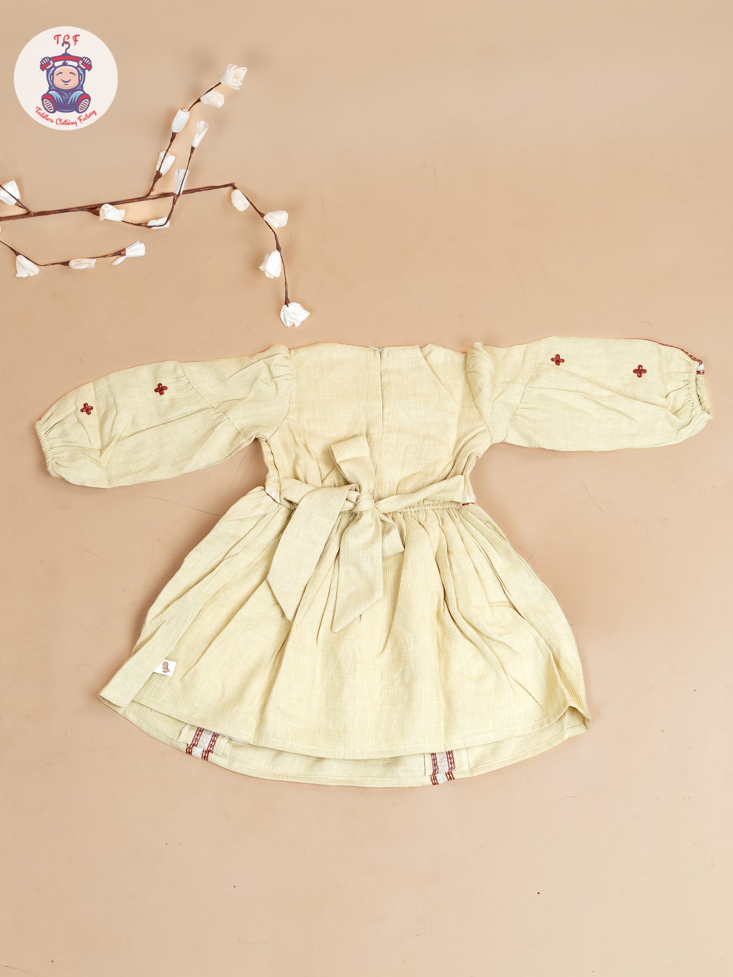 Cream & Brown - Girls Cotton Embroidered Frocks