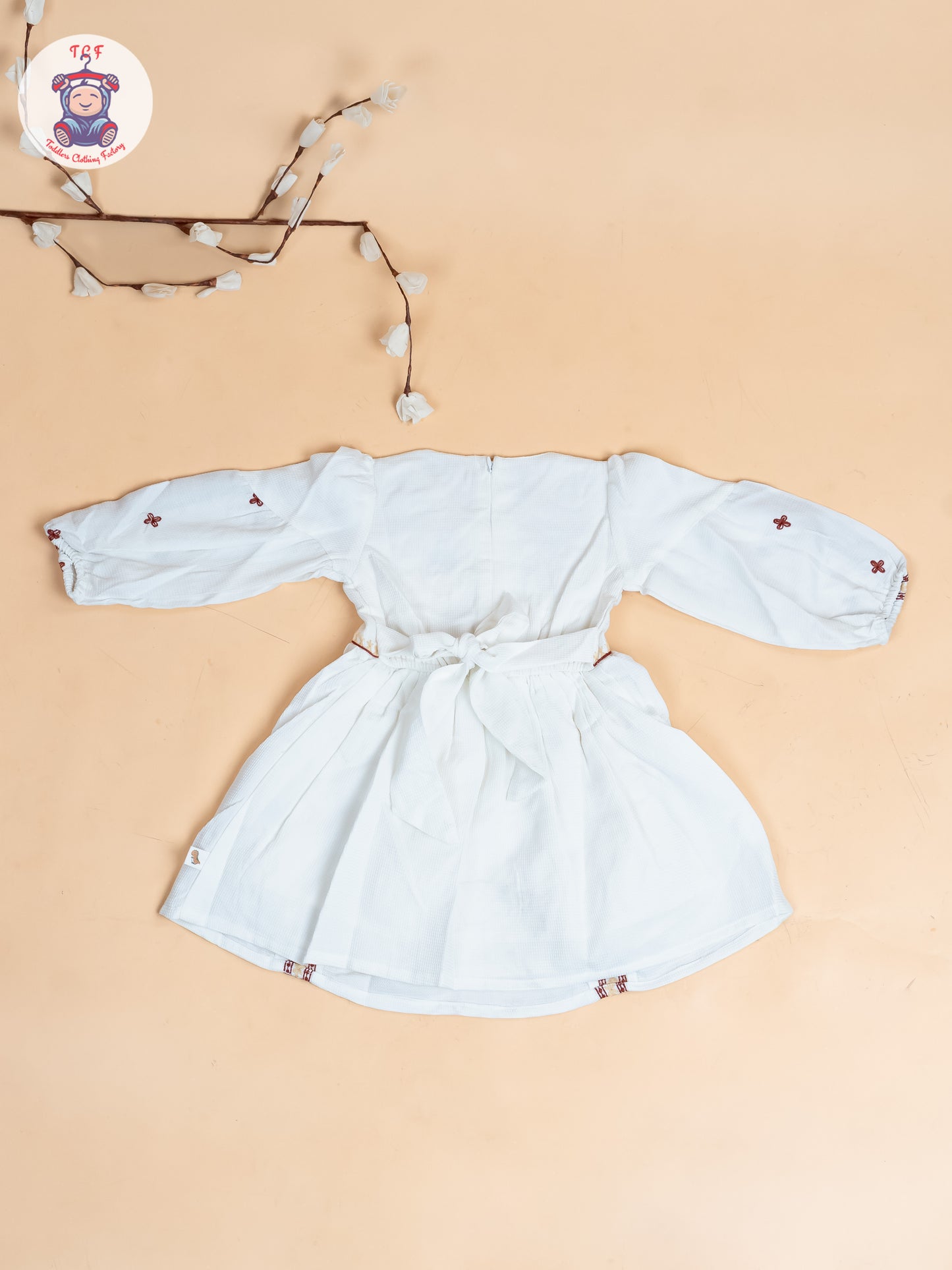 White & Brown - Girls Cotton Embroidered Frocks