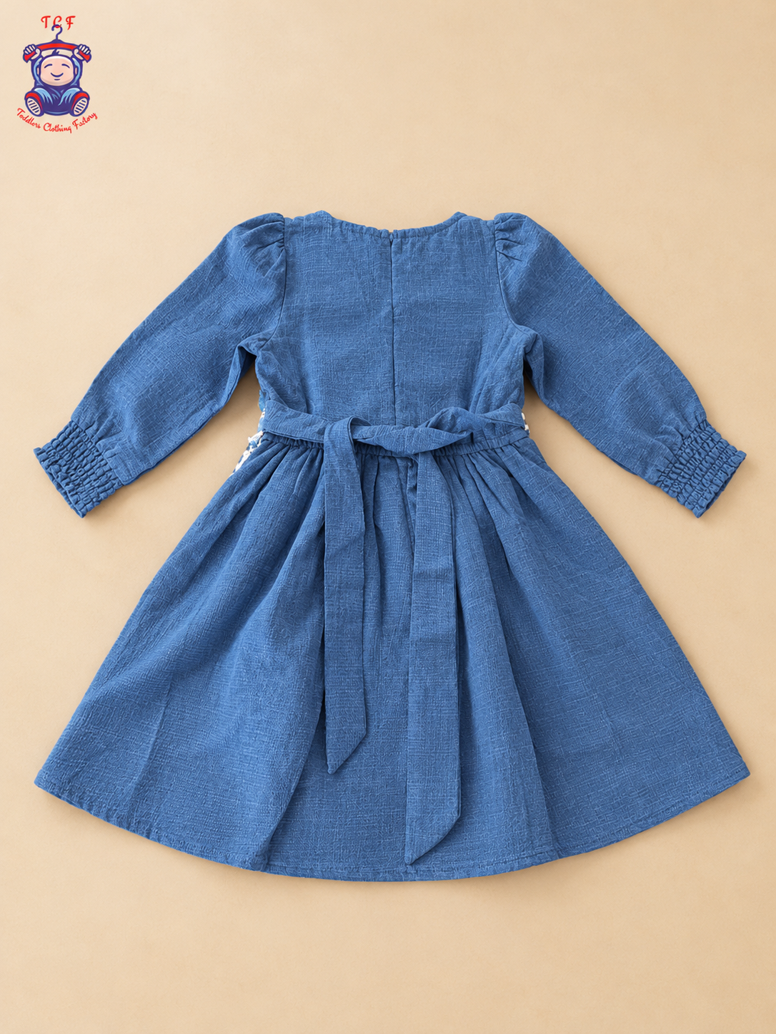Blue Embroidered Girls Long Sleeve Frock