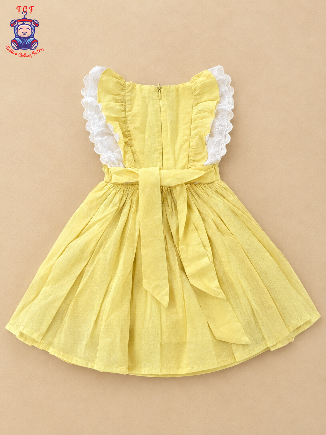Yellow Teddy Bear Embroidered Girls Dress