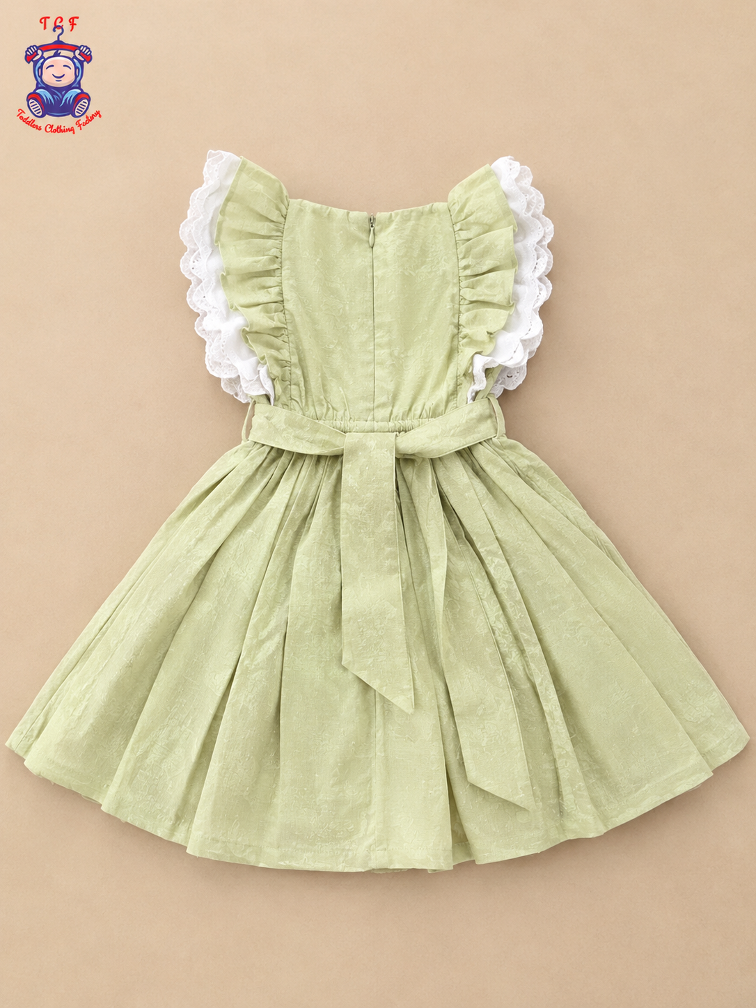 Light Green Teddy Bear Embroidered Girls Frock