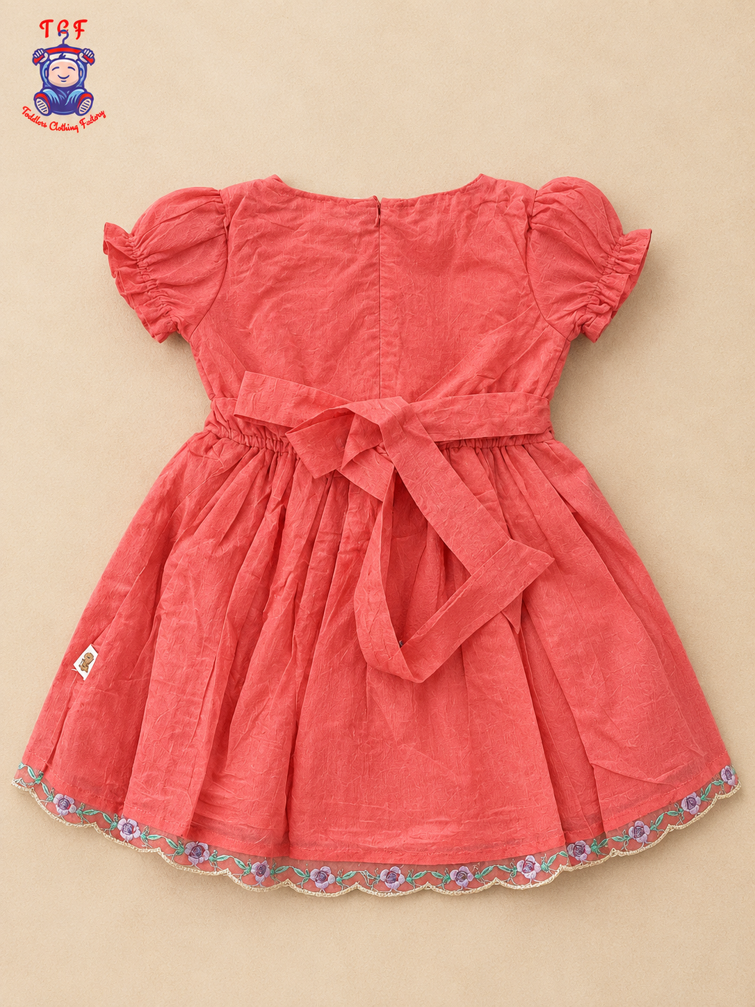 Rust Orange Floral Embroidered Girls Frock