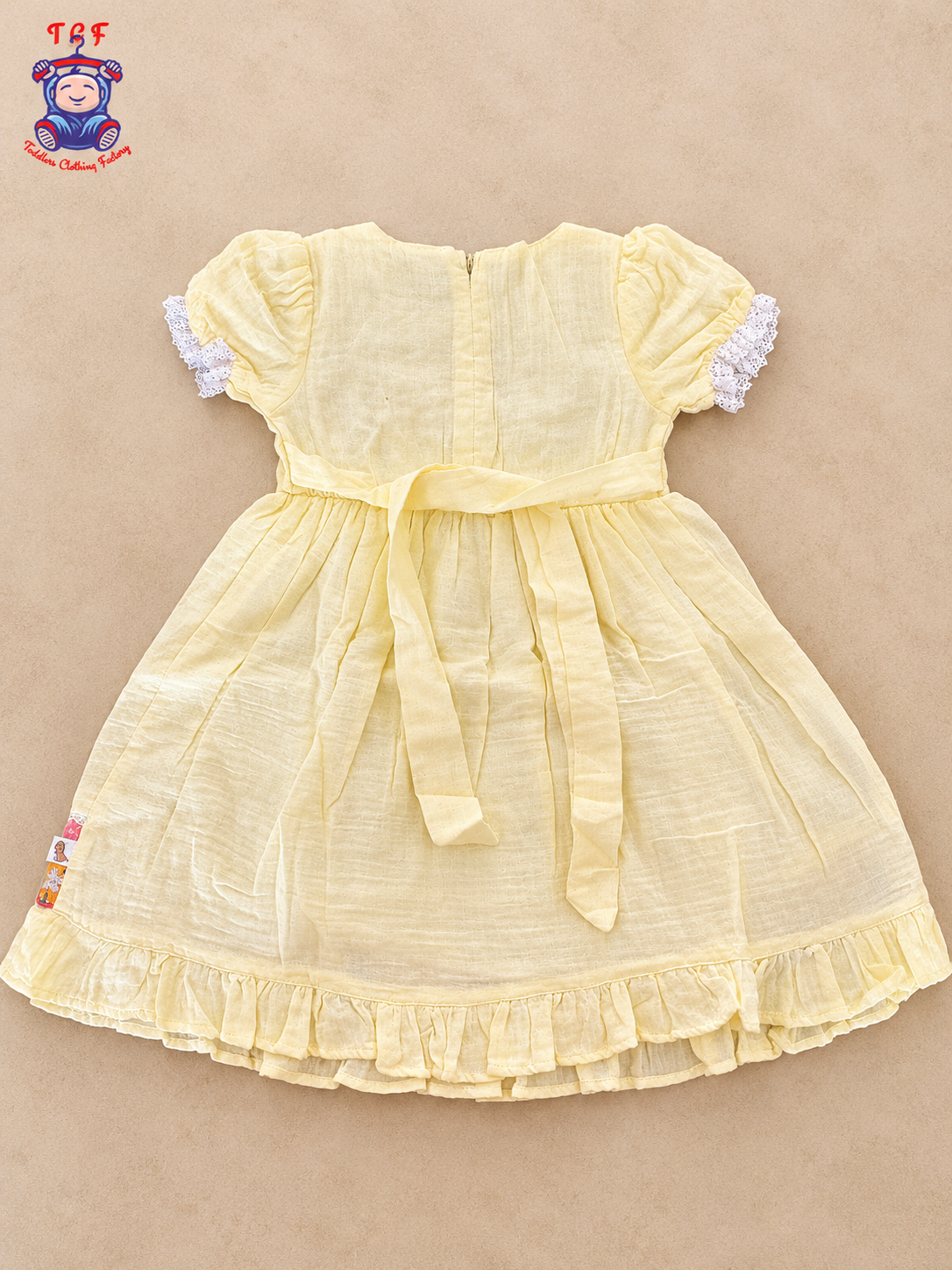 Girls Yellow Floral Embroidered Flamingo Frock