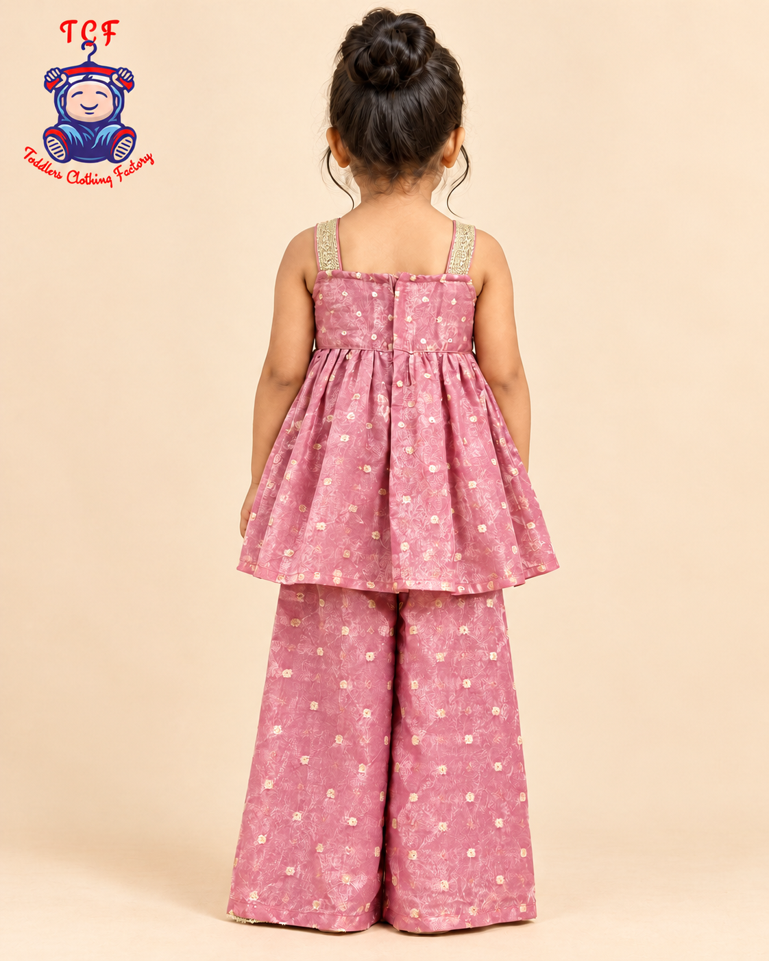 Onion Pink - Embroidered Plazzo Set with Dupatta