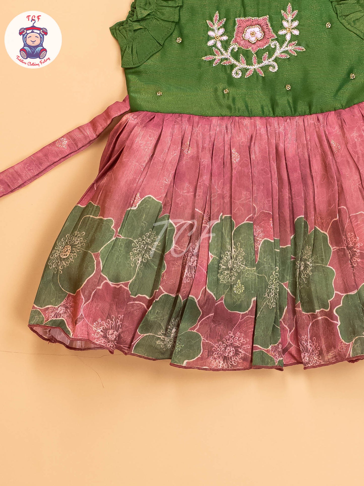 Green & Onion Pink - Kids Readymade Frocks