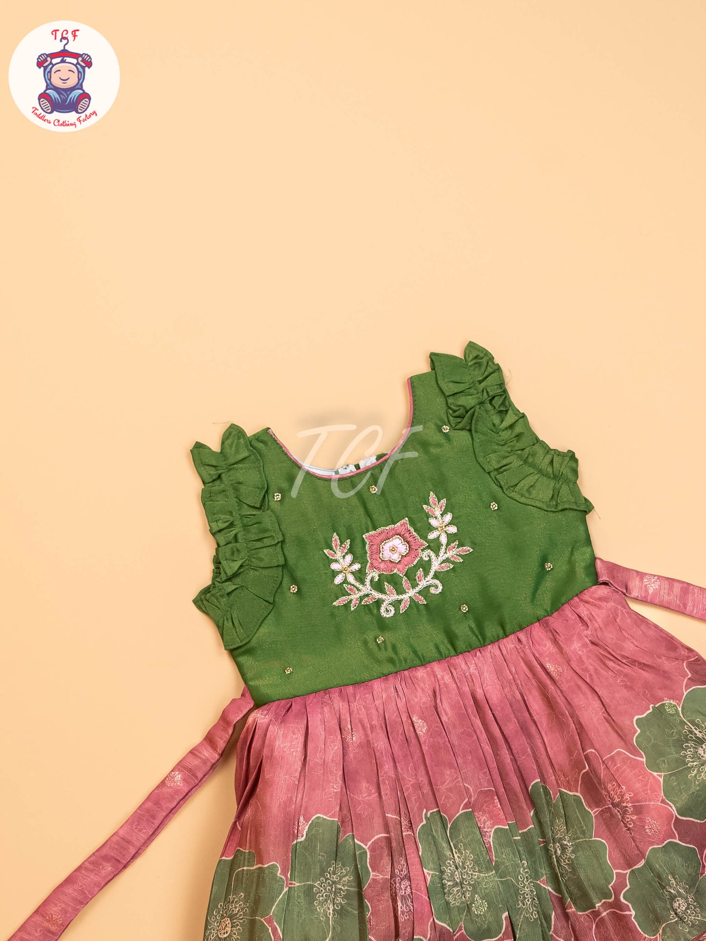Green & Onion Pink - Kids Readymade Frocks