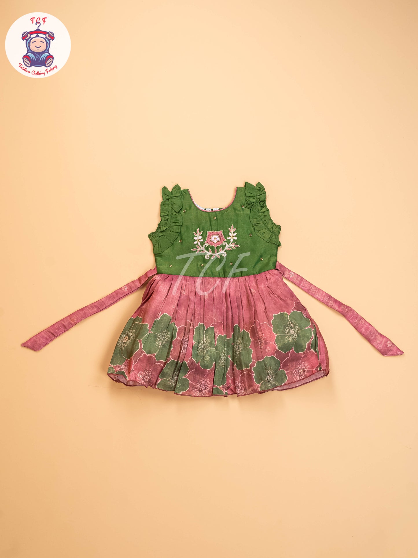 Green & Onion Pink - Kids Readymade Frocks