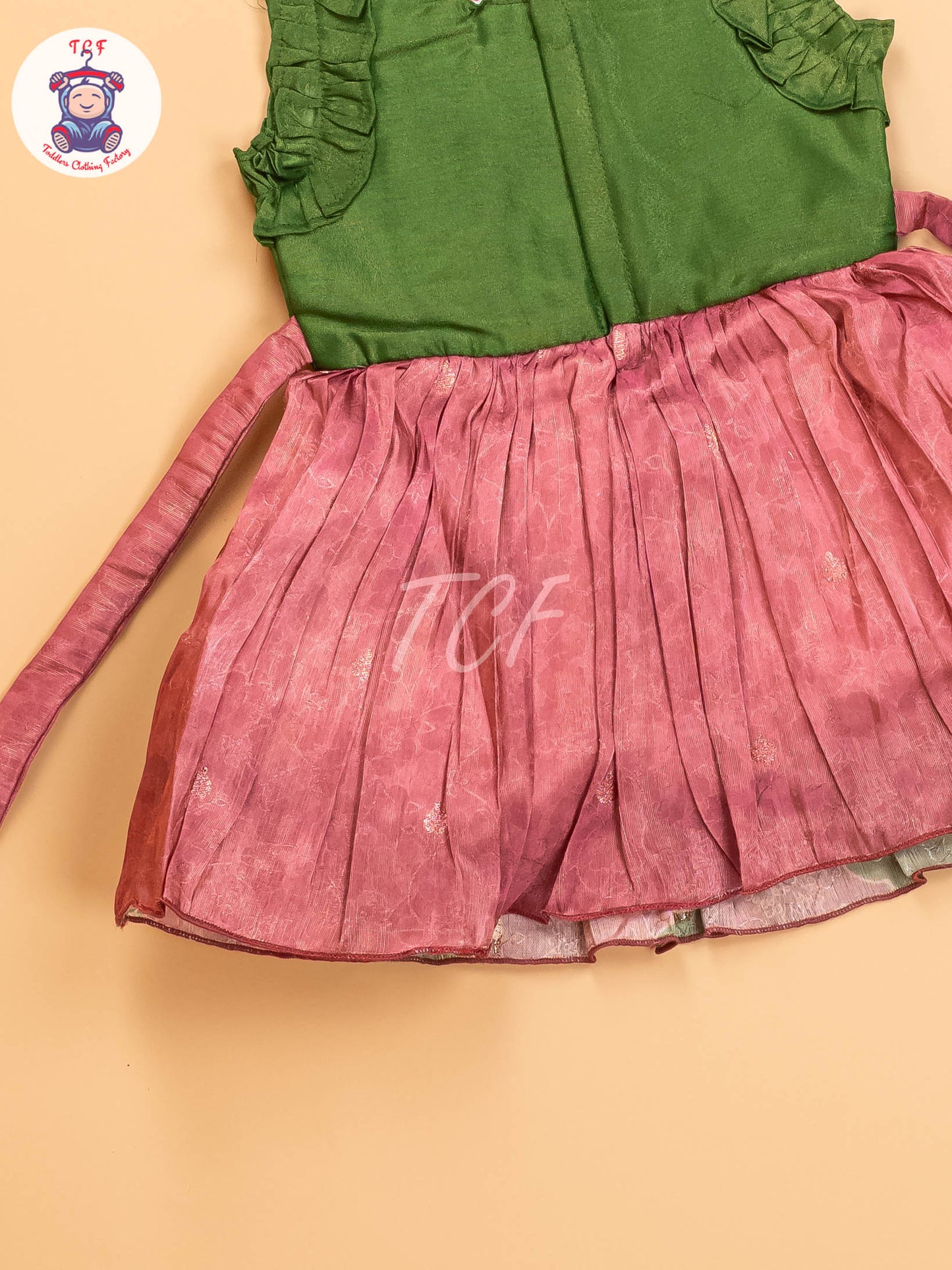 Green & Onion Pink - Kids Readymade Frocks