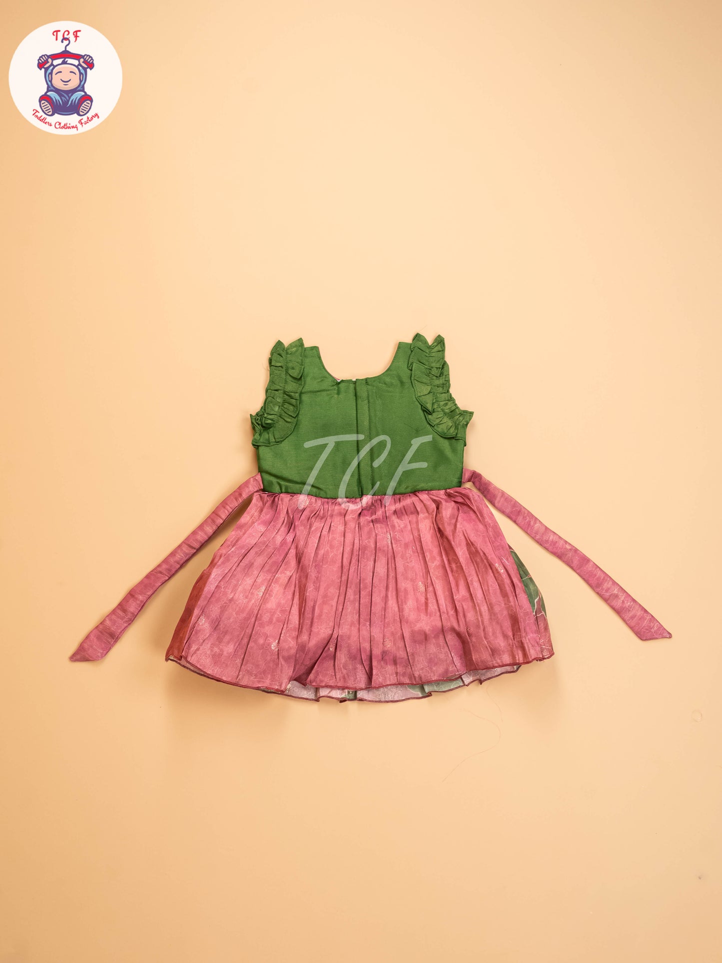 Green & Onion Pink - Kids Readymade Frocks