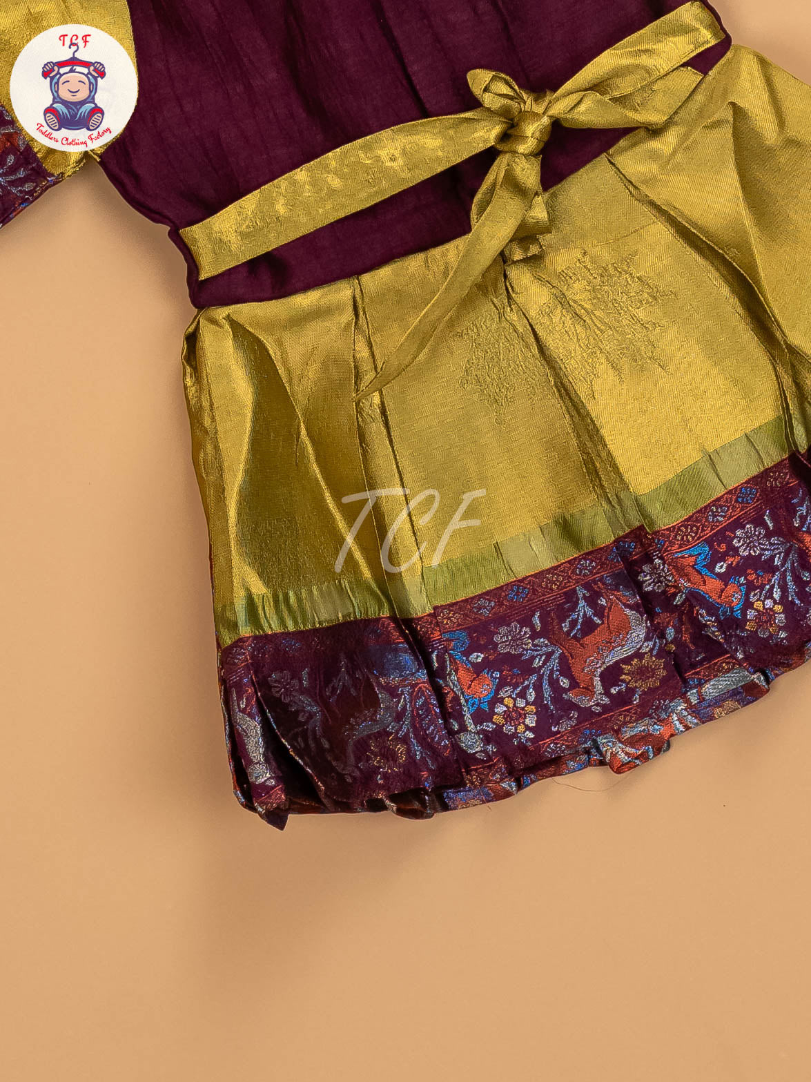 Wine & Light Green - Kids Readymade Frocks