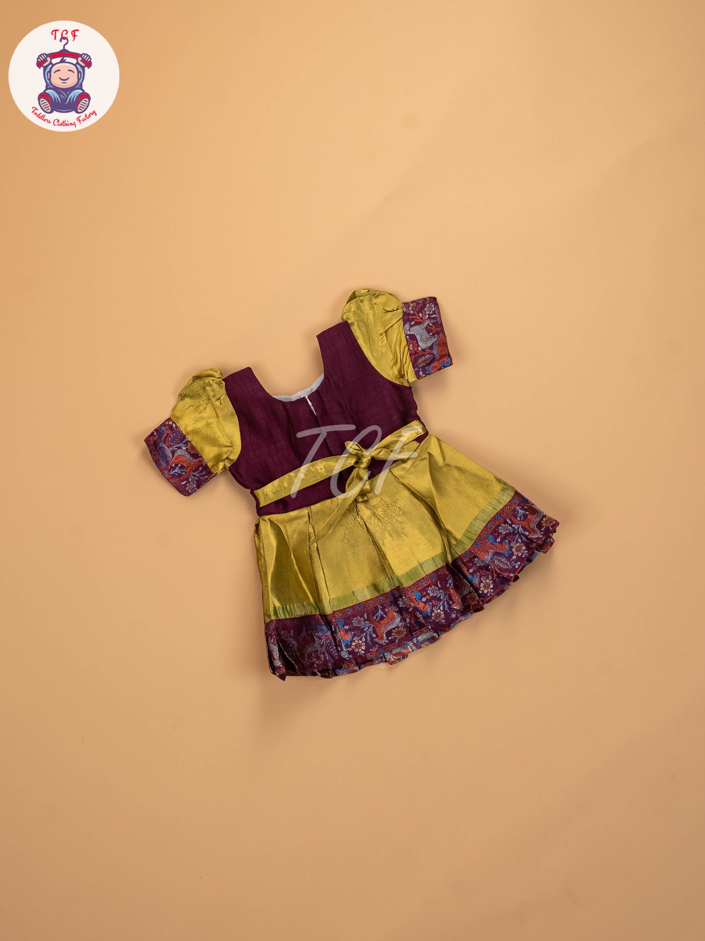Wine & Light Green - Kids Readymade Frocks