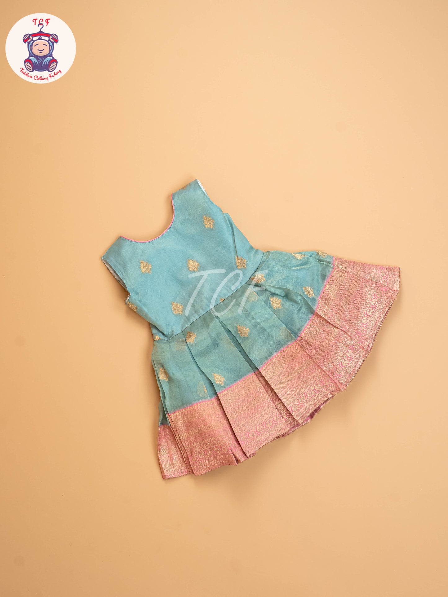 Rose Pink & Light Blue - Kids Readymade Frocks