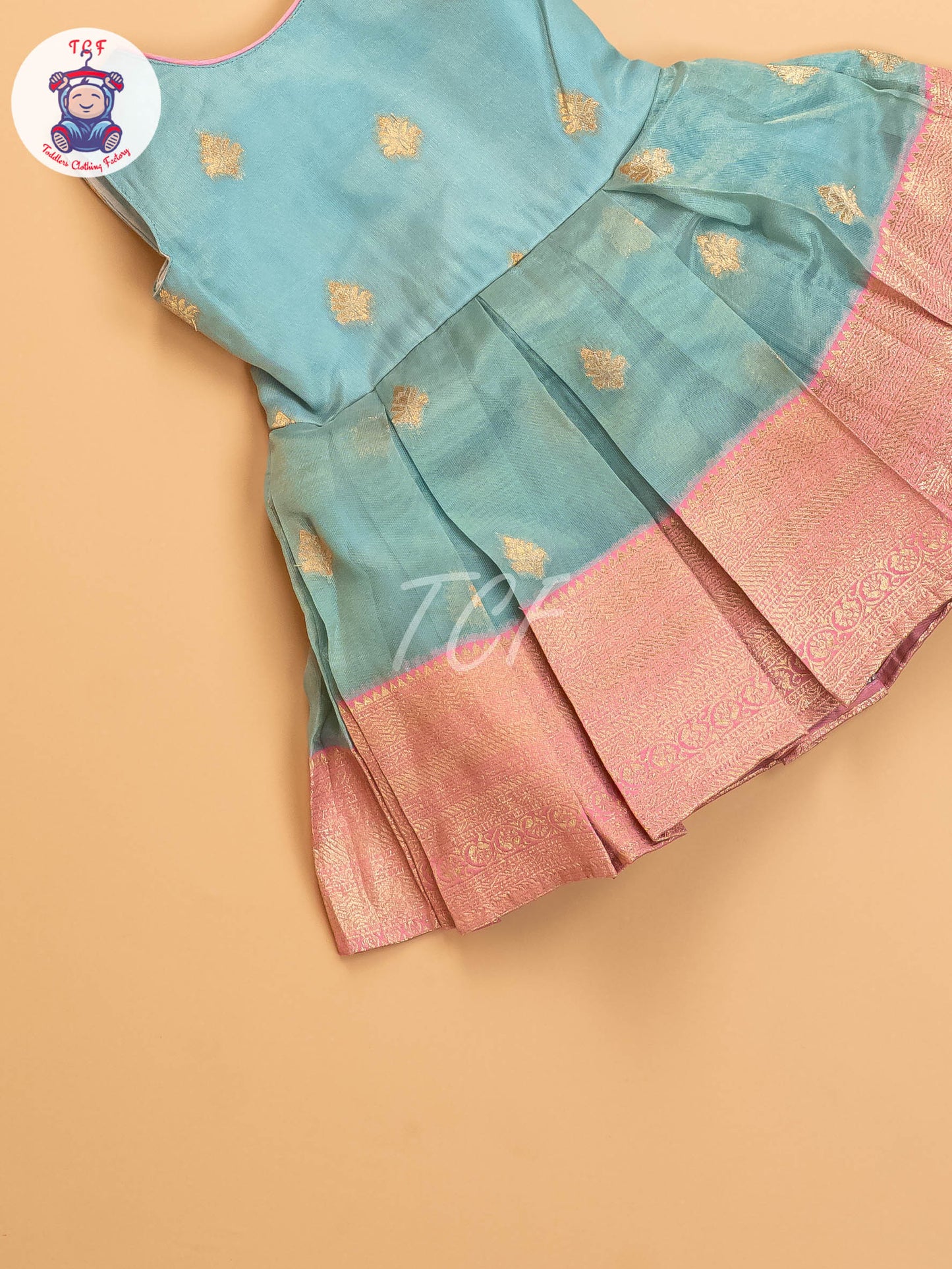 Rose Pink & Light Blue - Kids Readymade Frocks