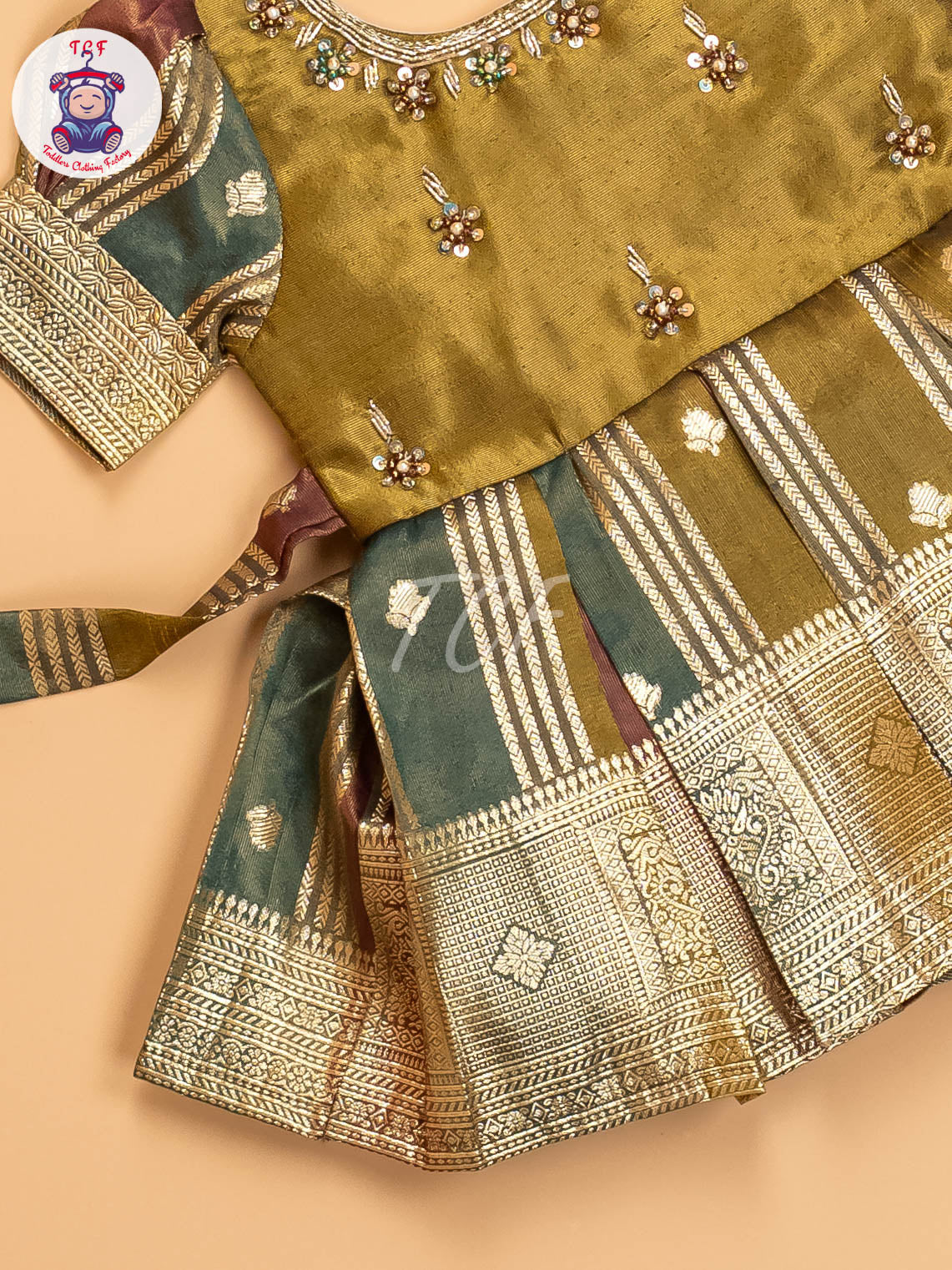 Green & Gold - Kids Readymade Frocks