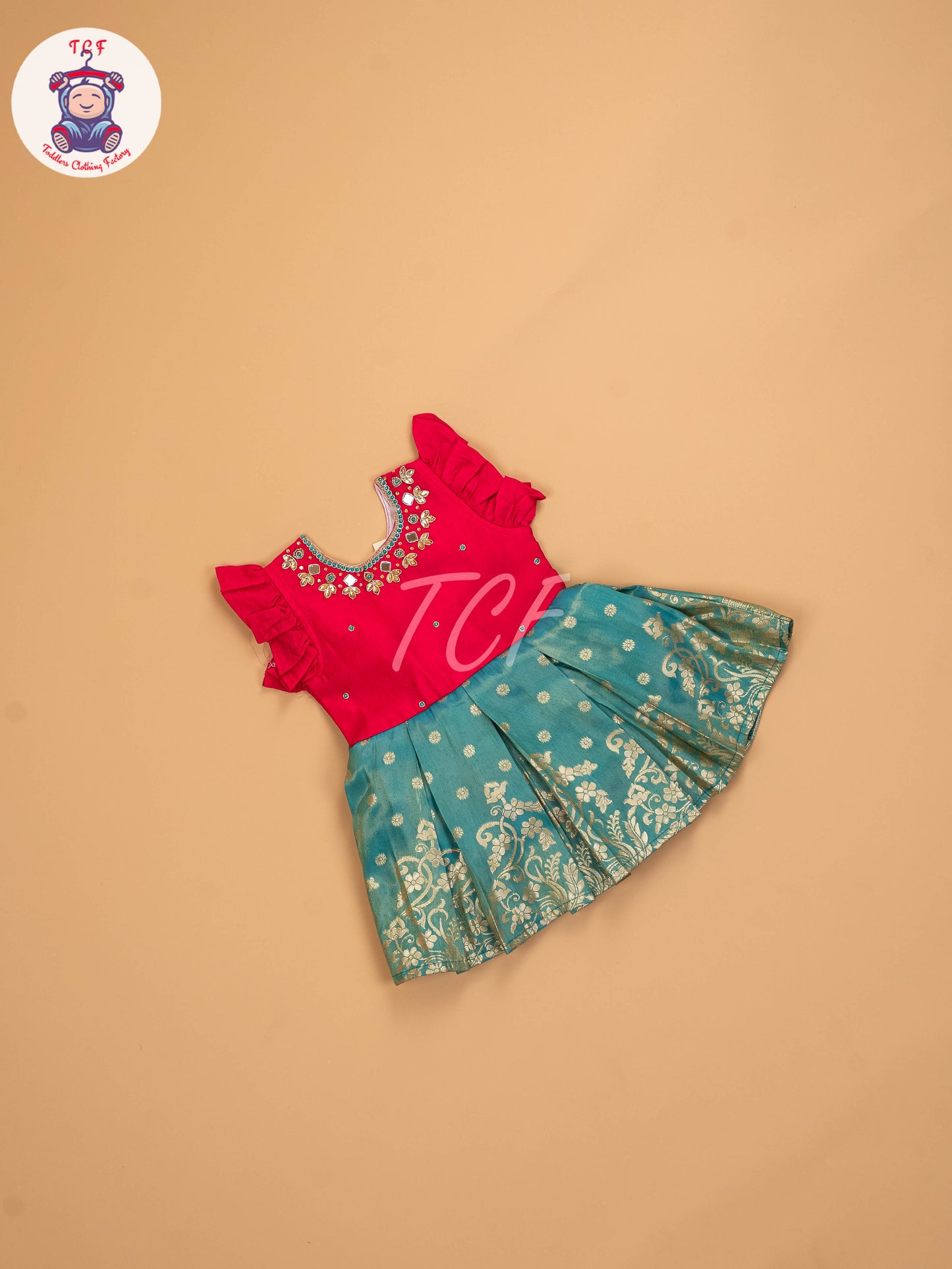 Pink & Light Green - Kids Readymade Frocks