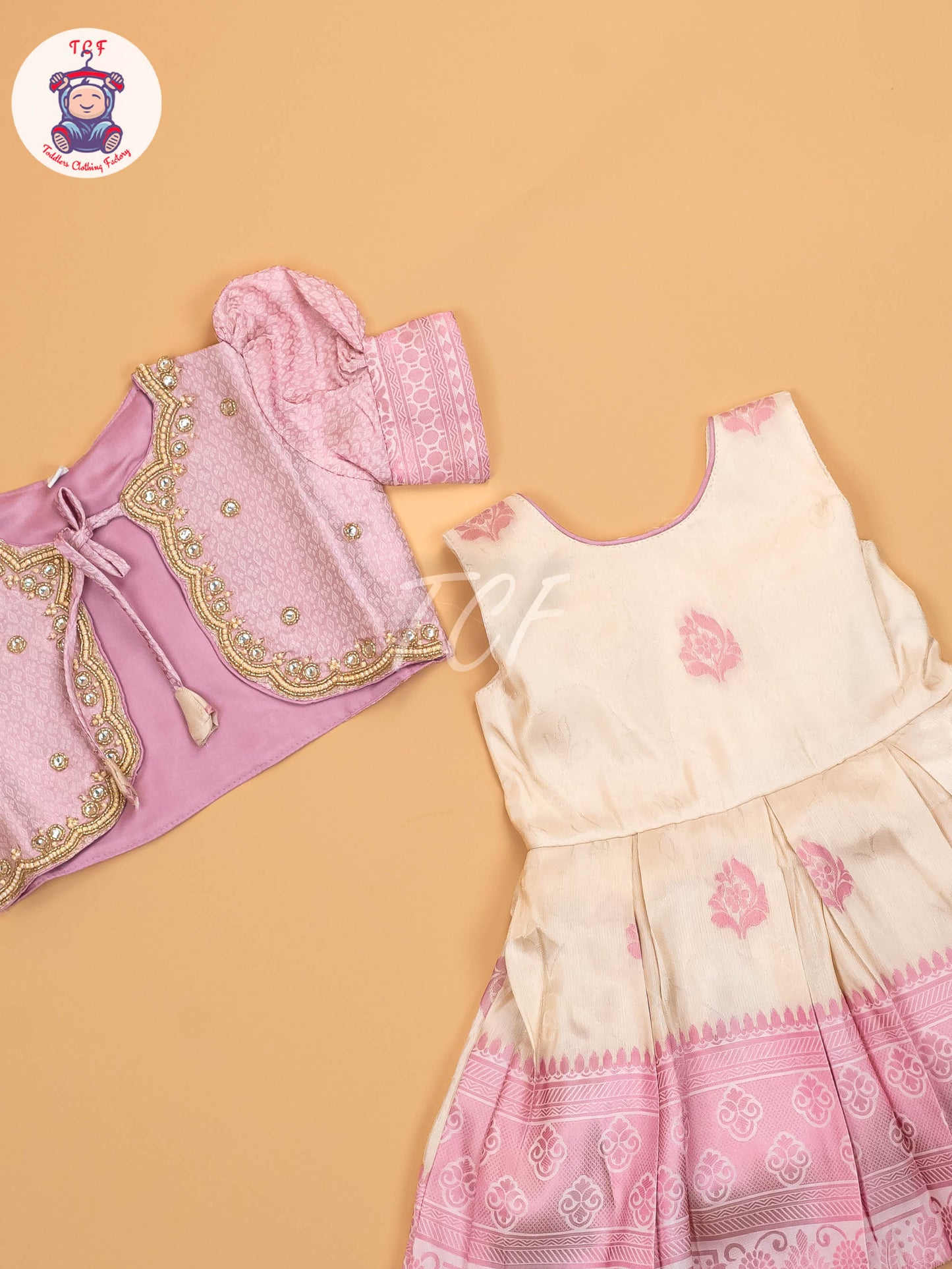 Pink & Half White - Kids Readymade Frocks