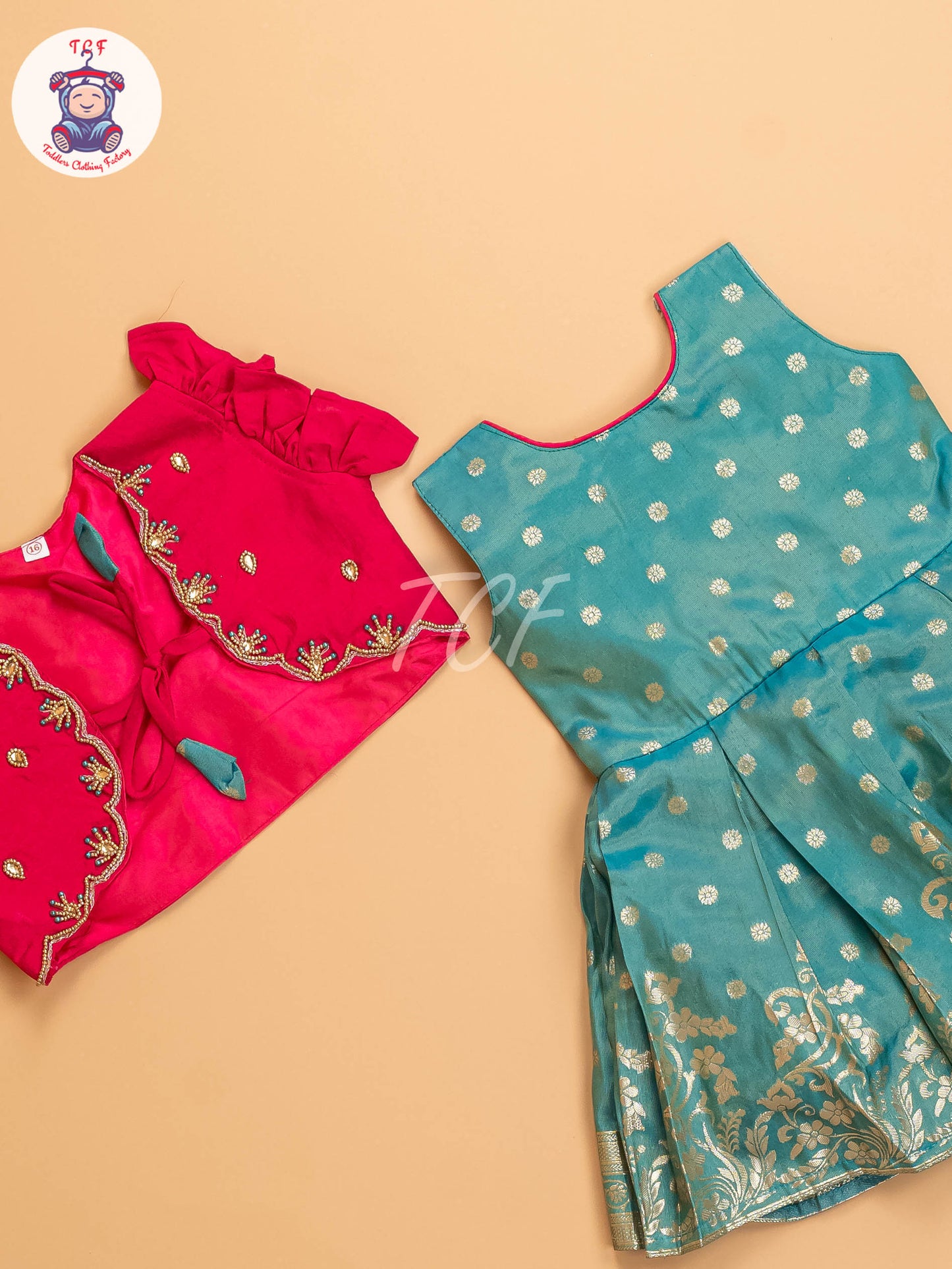 Pink & Greenish - Kids Readymade Frocks