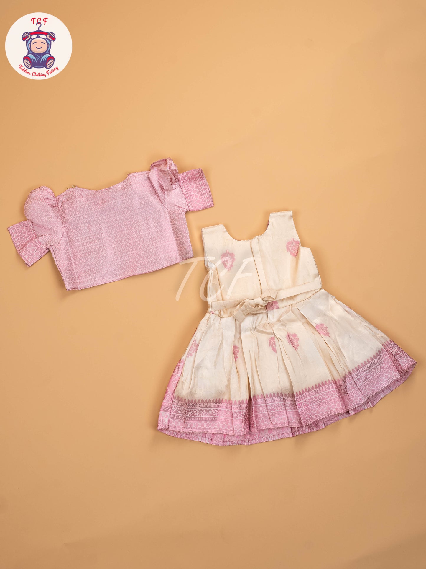 Pink & Half White - Kids Readymade Frocks