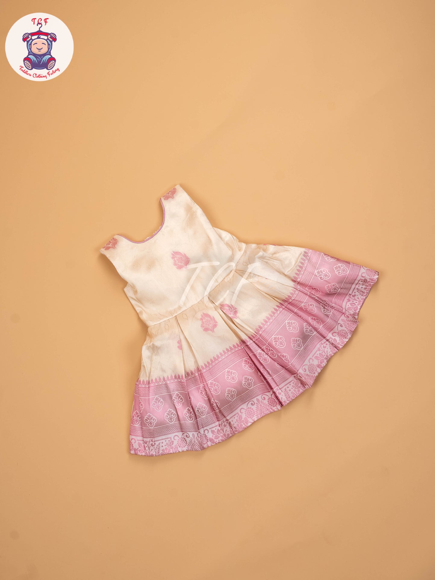 Pink & Half White - Kids Readymade Frocks