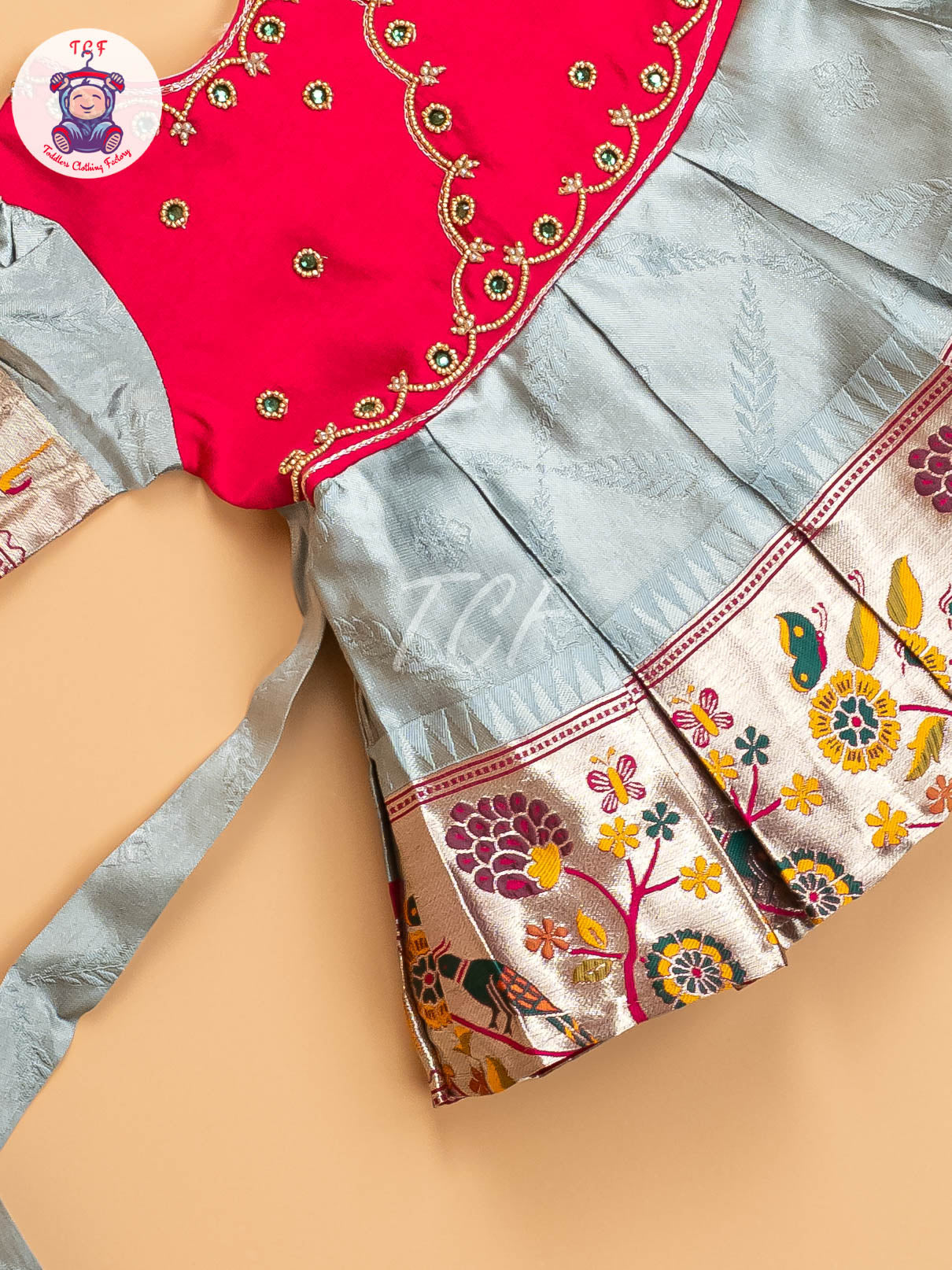 Pink & Grey - Kids Readymade Frocks
