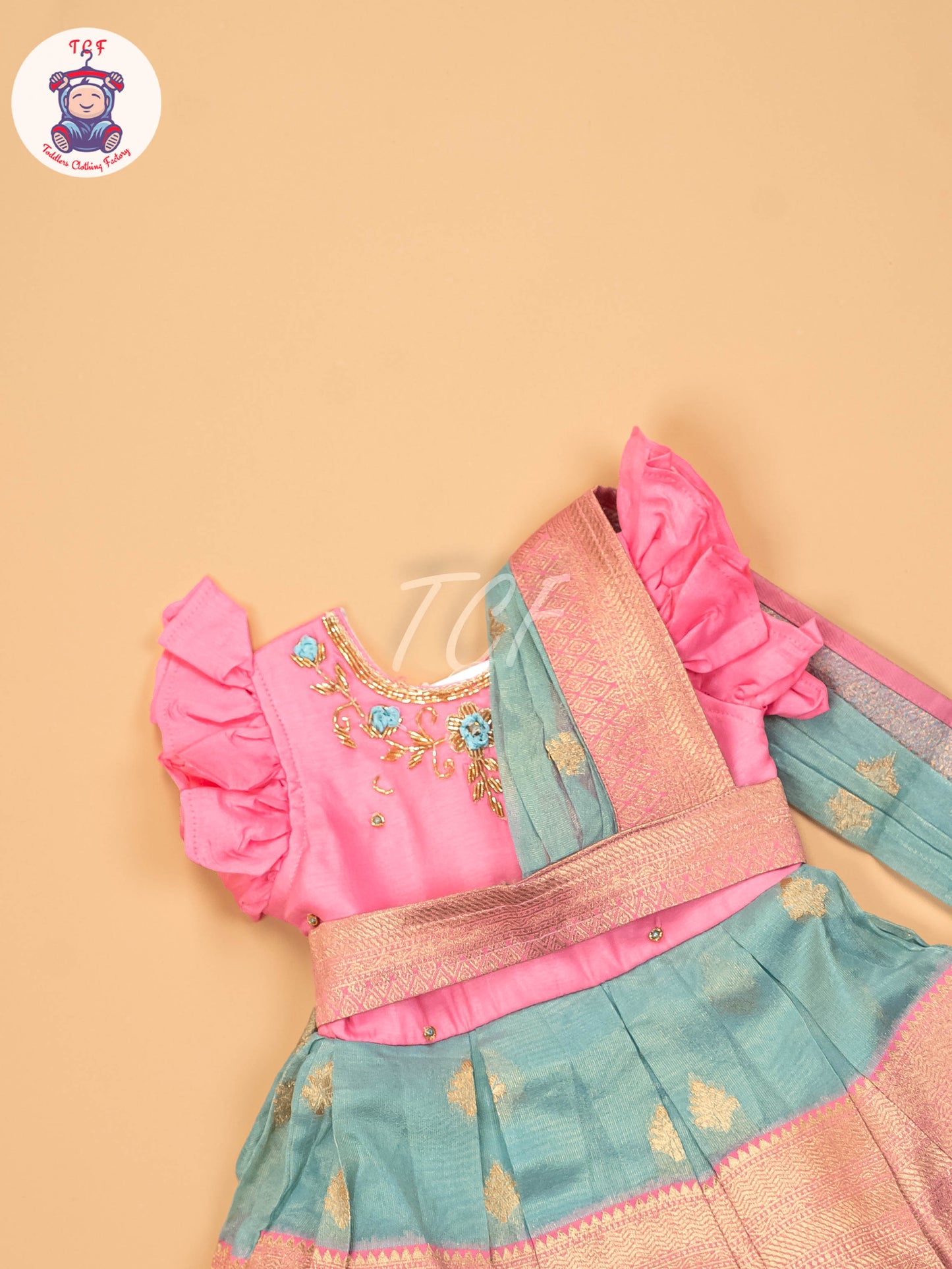 Baby Pink & Green - Kids Readymade Frocks