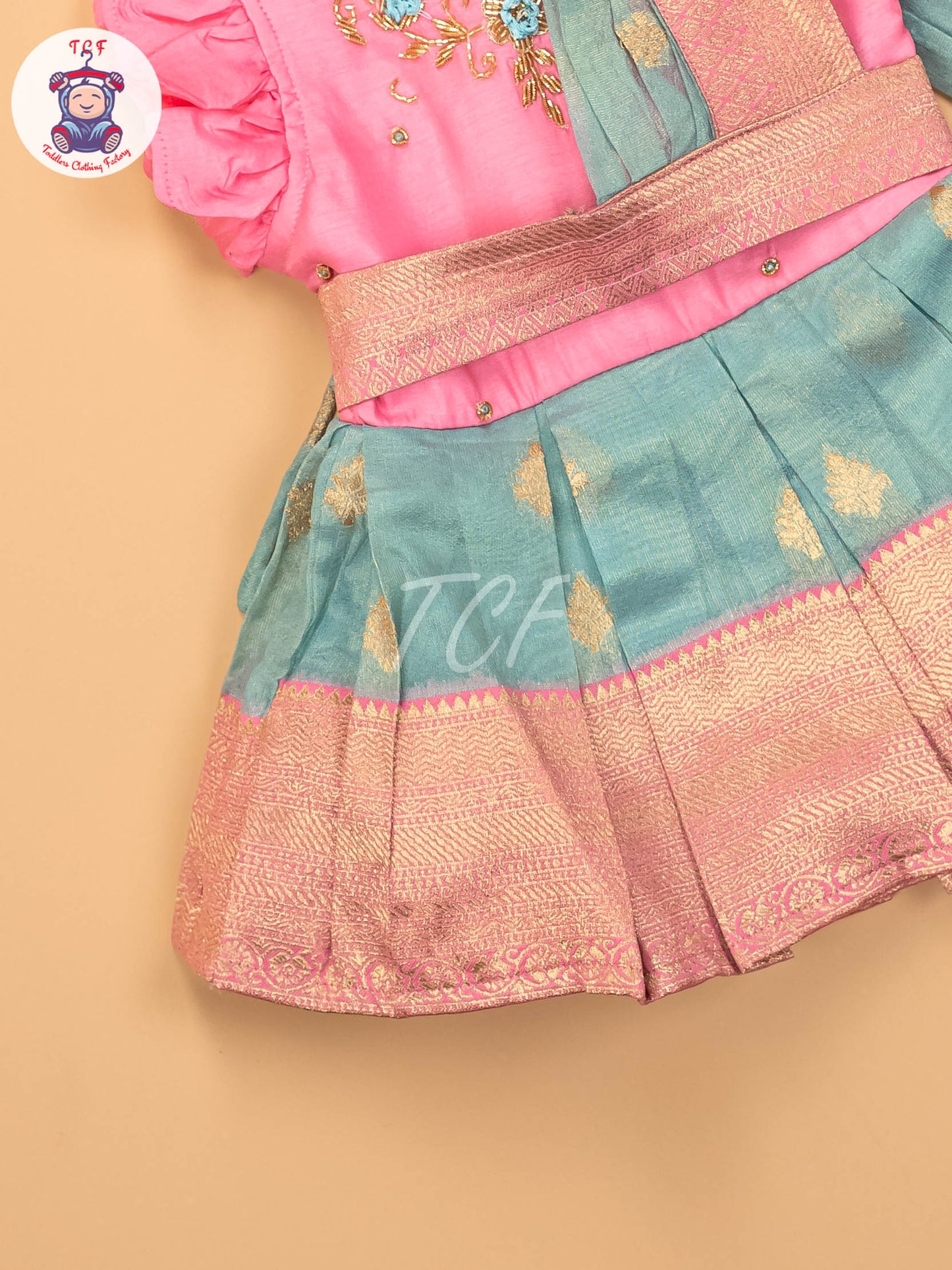 Baby Pink & Green - Kids Readymade Frocks