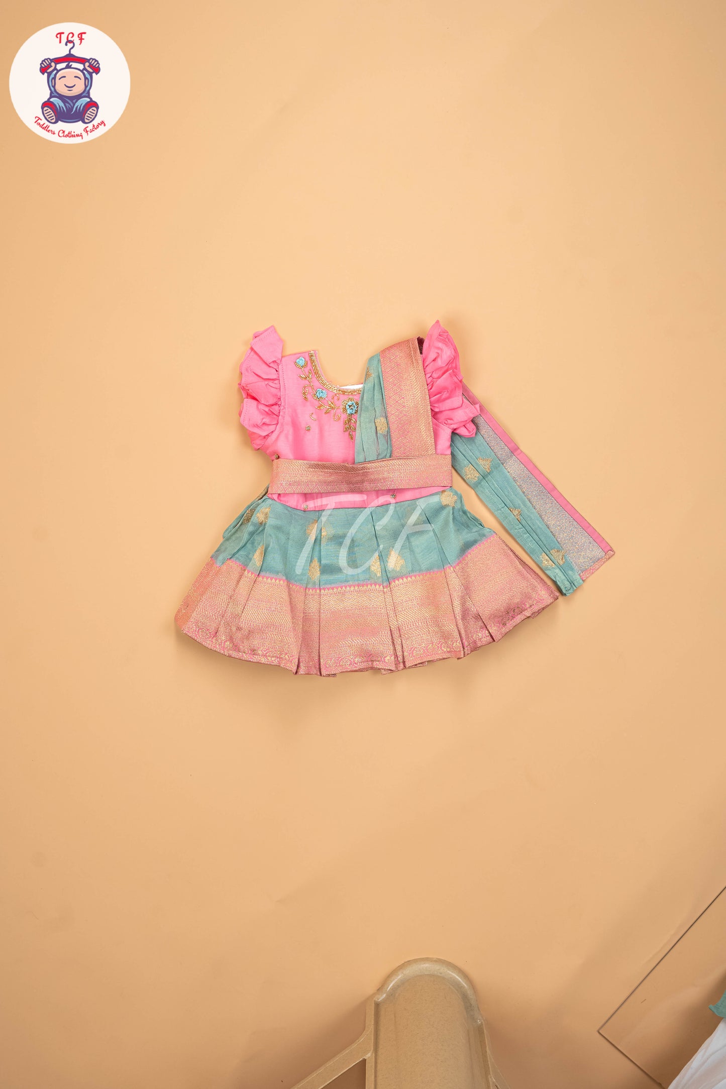 Baby Pink & Green - Kids Readymade Frocks