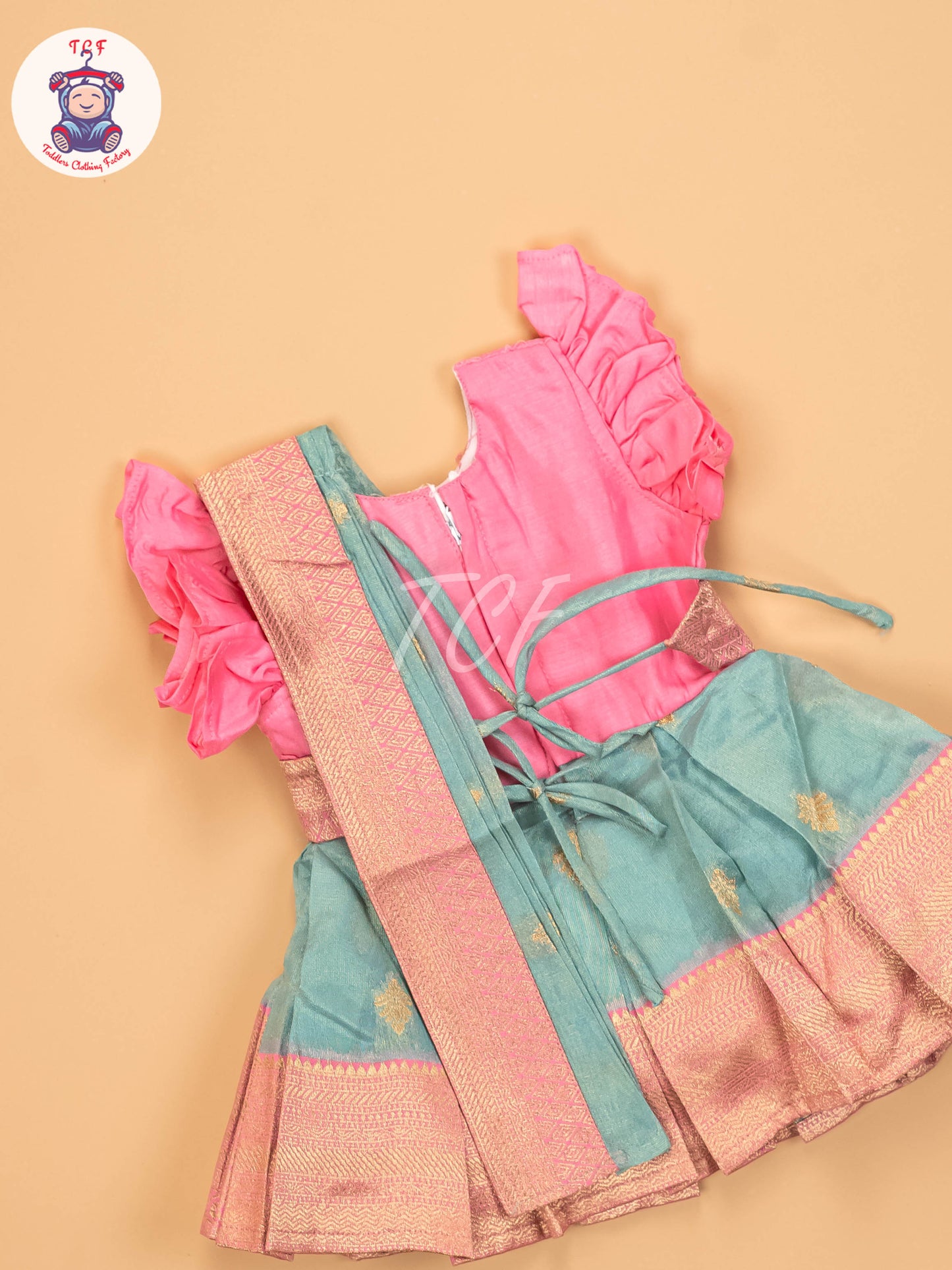 Baby Pink & Green - Kids Readymade Frocks