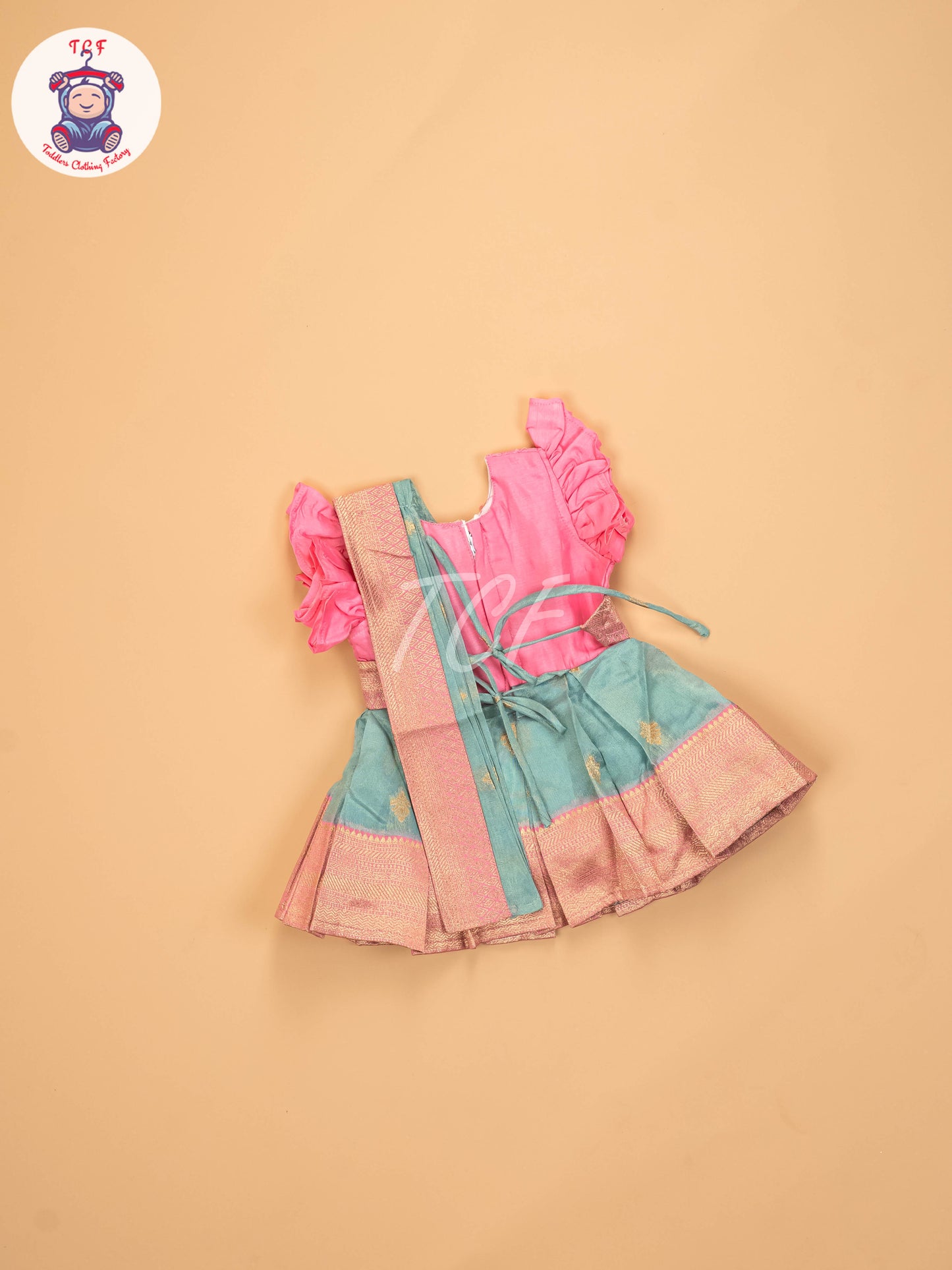 Baby Pink & Green - Kids Readymade Frocks