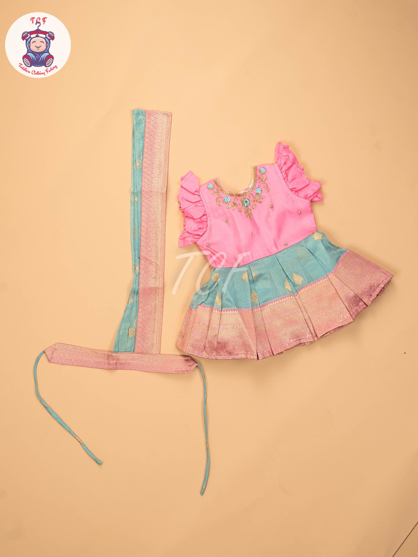 Baby Pink & Green - Kids Readymade Frocks