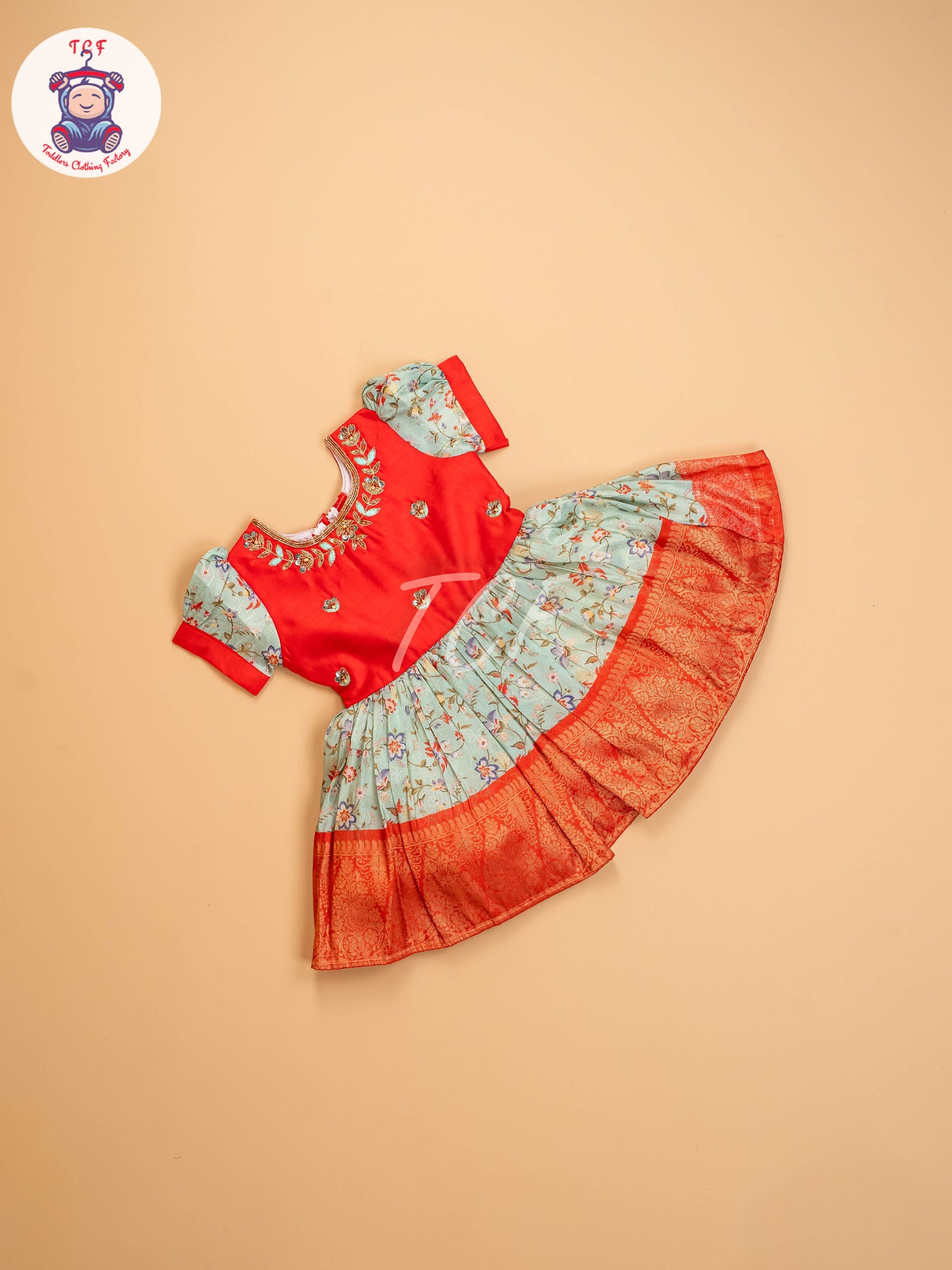 Red & Light Green - Kids Readymade Frocks
