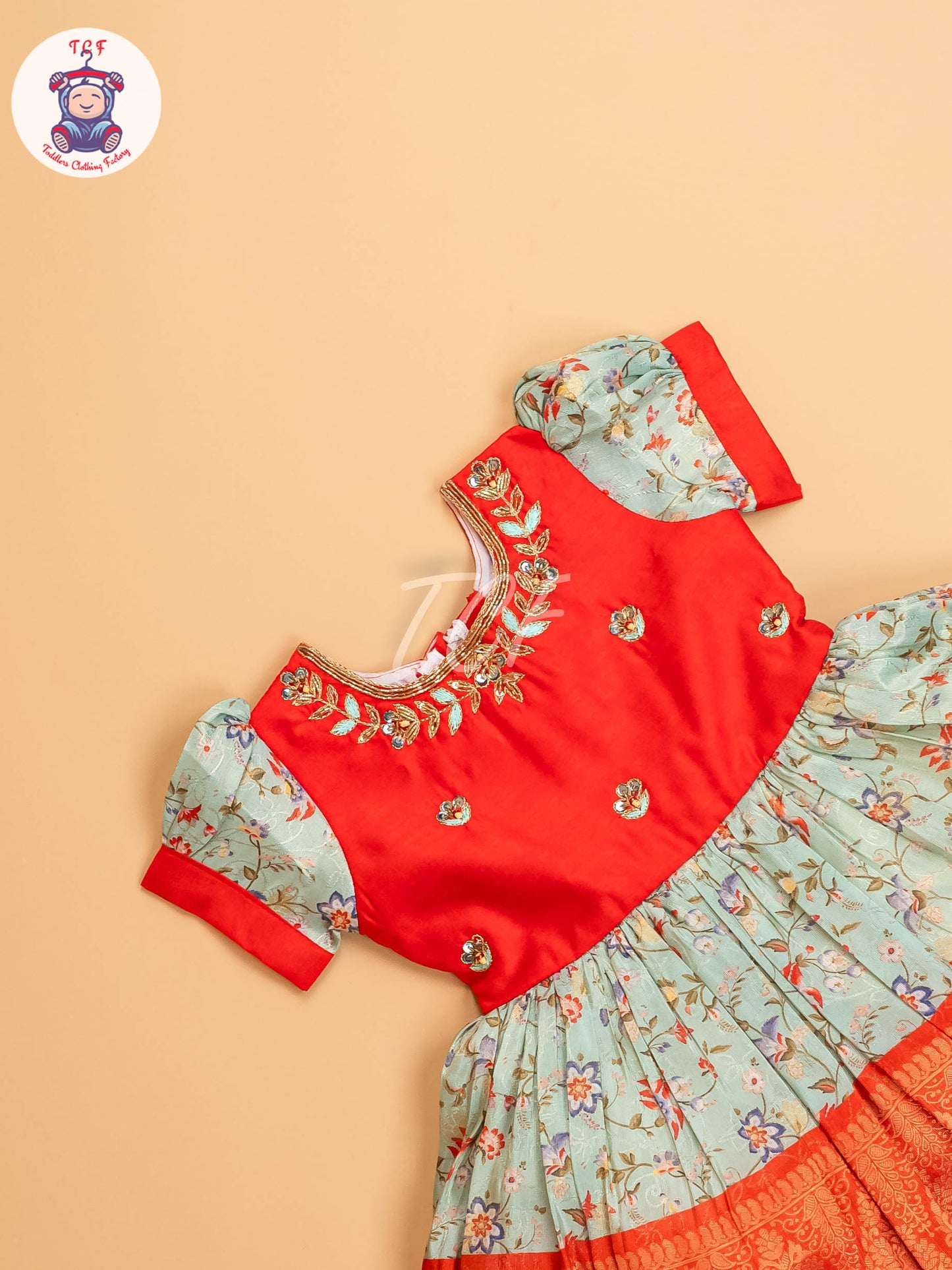 Red & Light Green - Kids Readymade Frocks