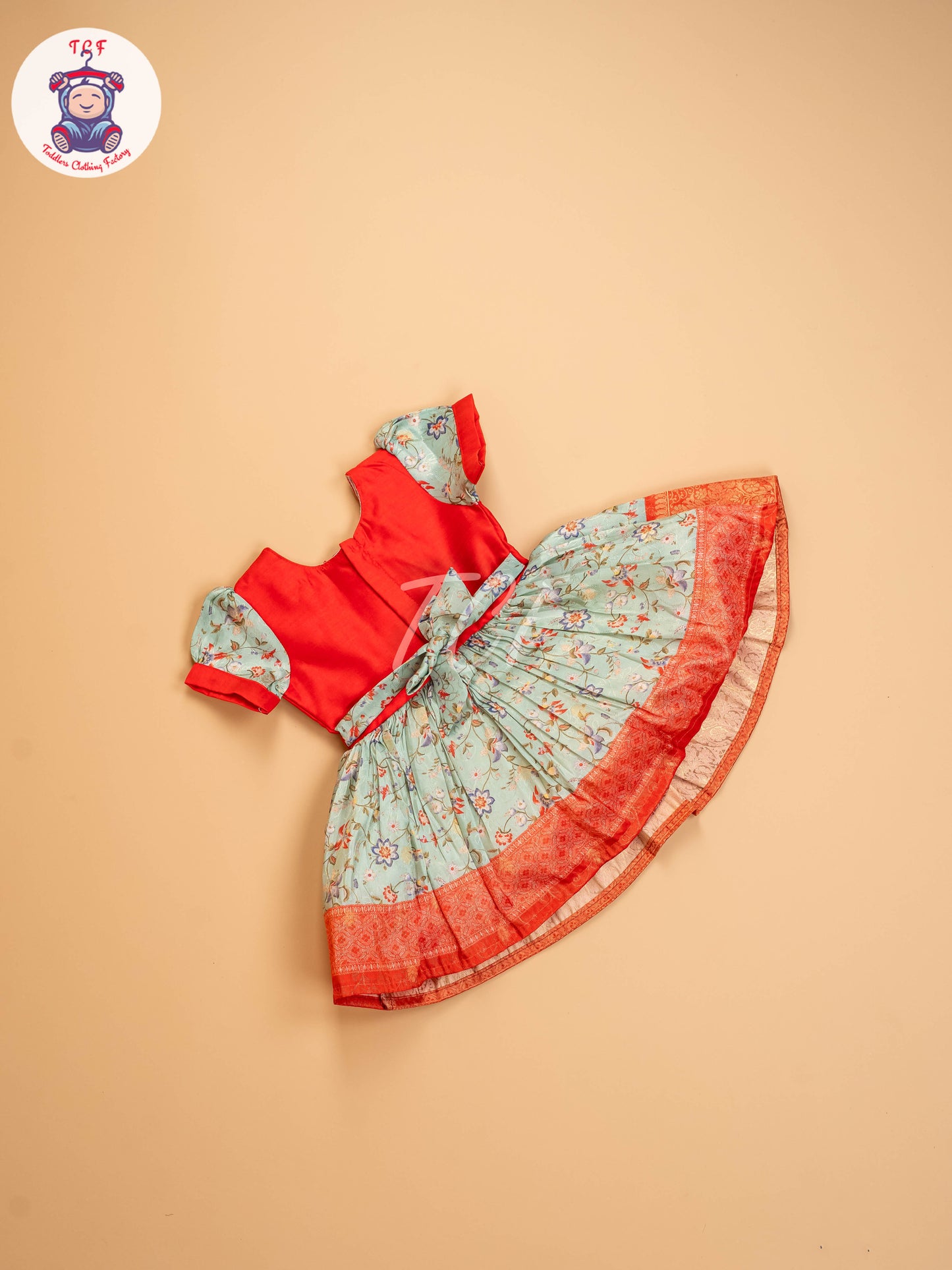 Red & Light Green - Kids Readymade Frocks