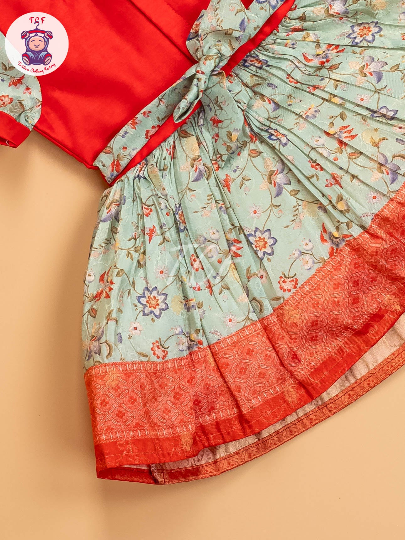 Red & Light Green - Kids Readymade Frocks