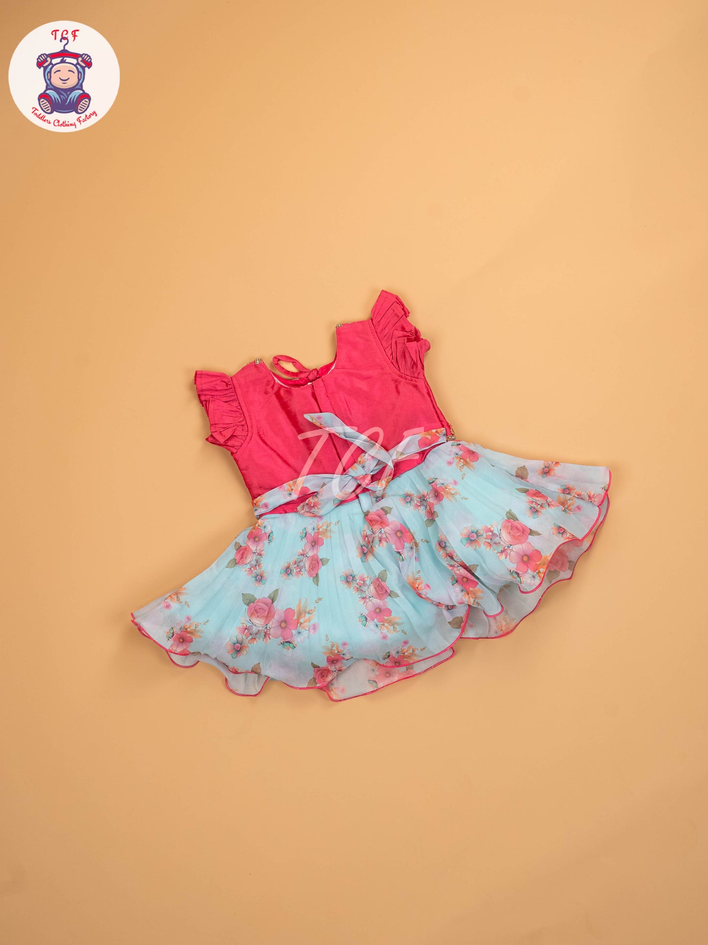 Pink & Sky Blue Floral - Kids Readymade Frocks