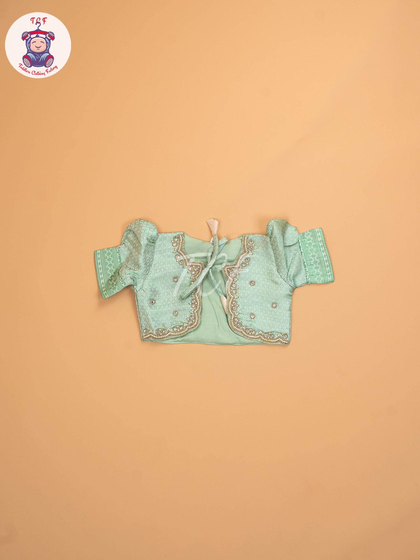 Pista Green & Half White - Kids Readymade Frocks