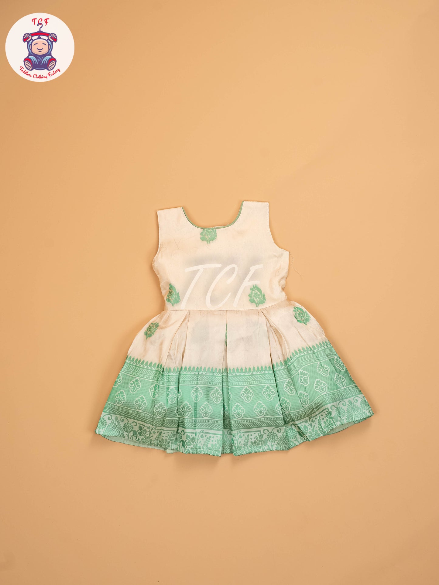 Pista Green & Half White - Kids Readymade Frocks