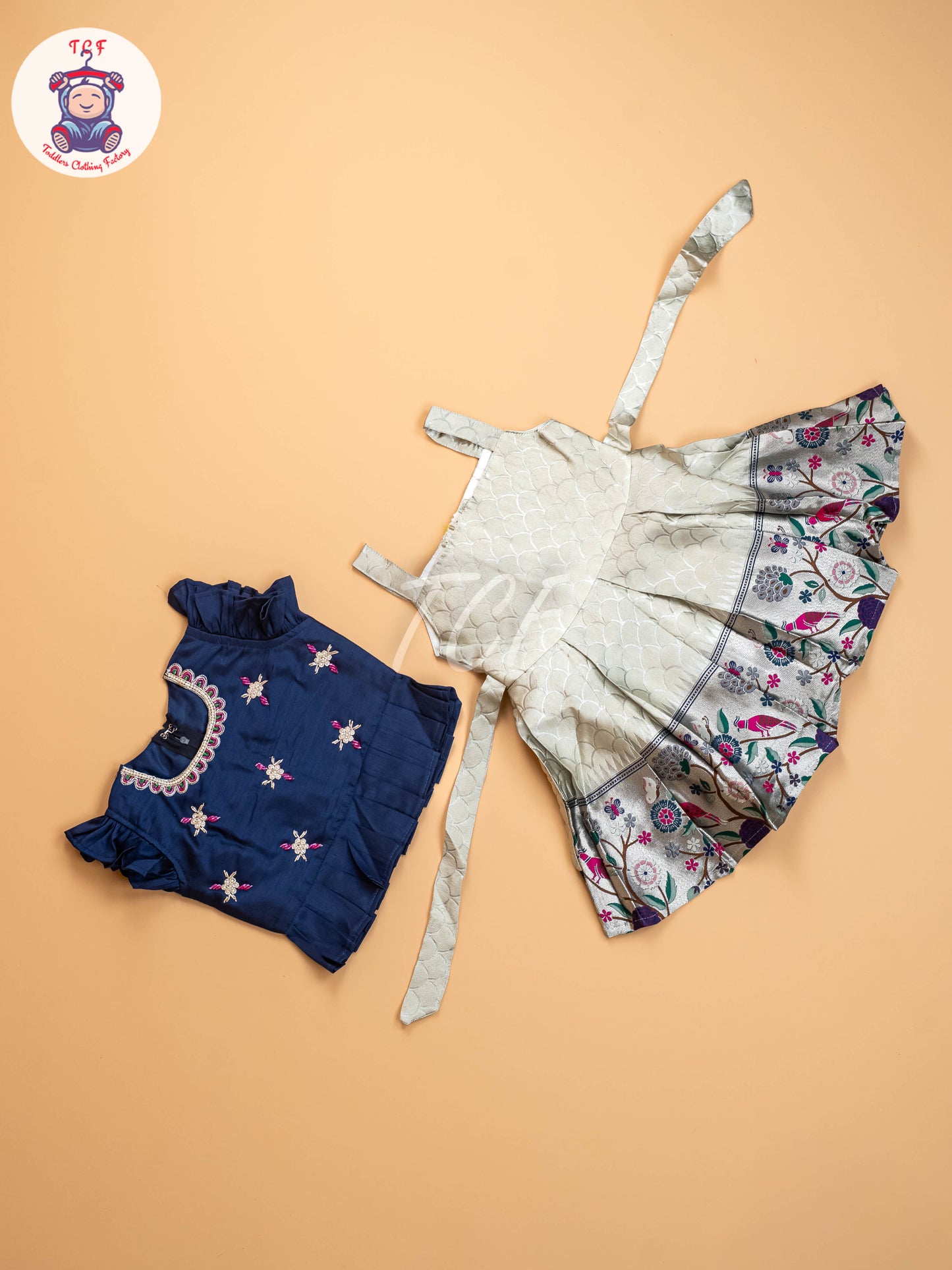 Blue & Grey - Kids Readymade Frocks