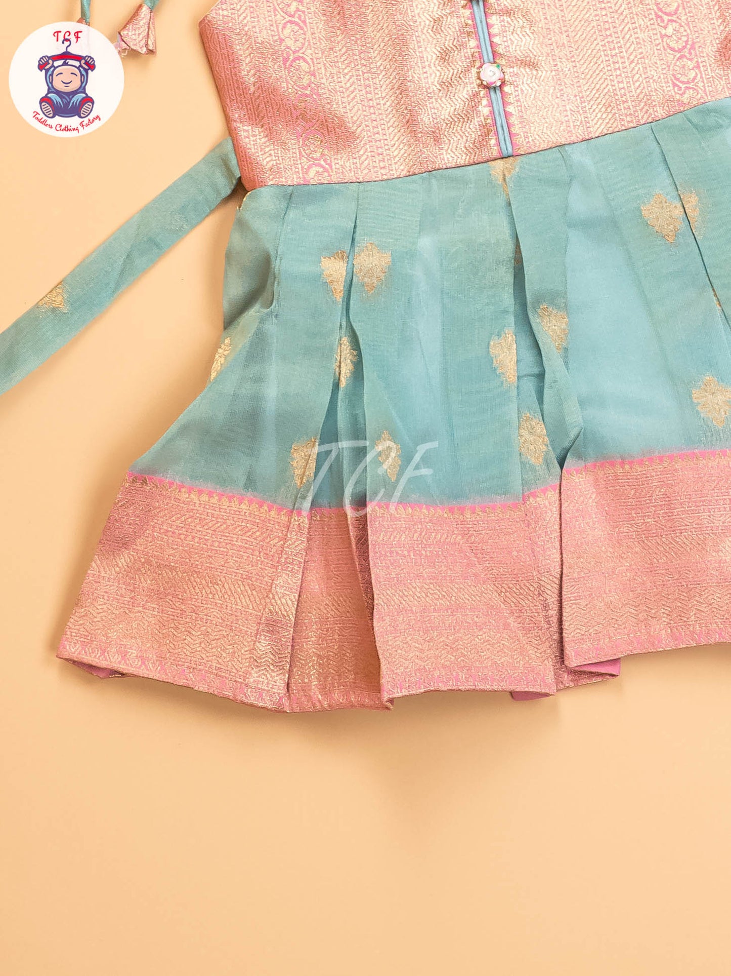 Pink & Green Tissue - Kids Readymade Frocks