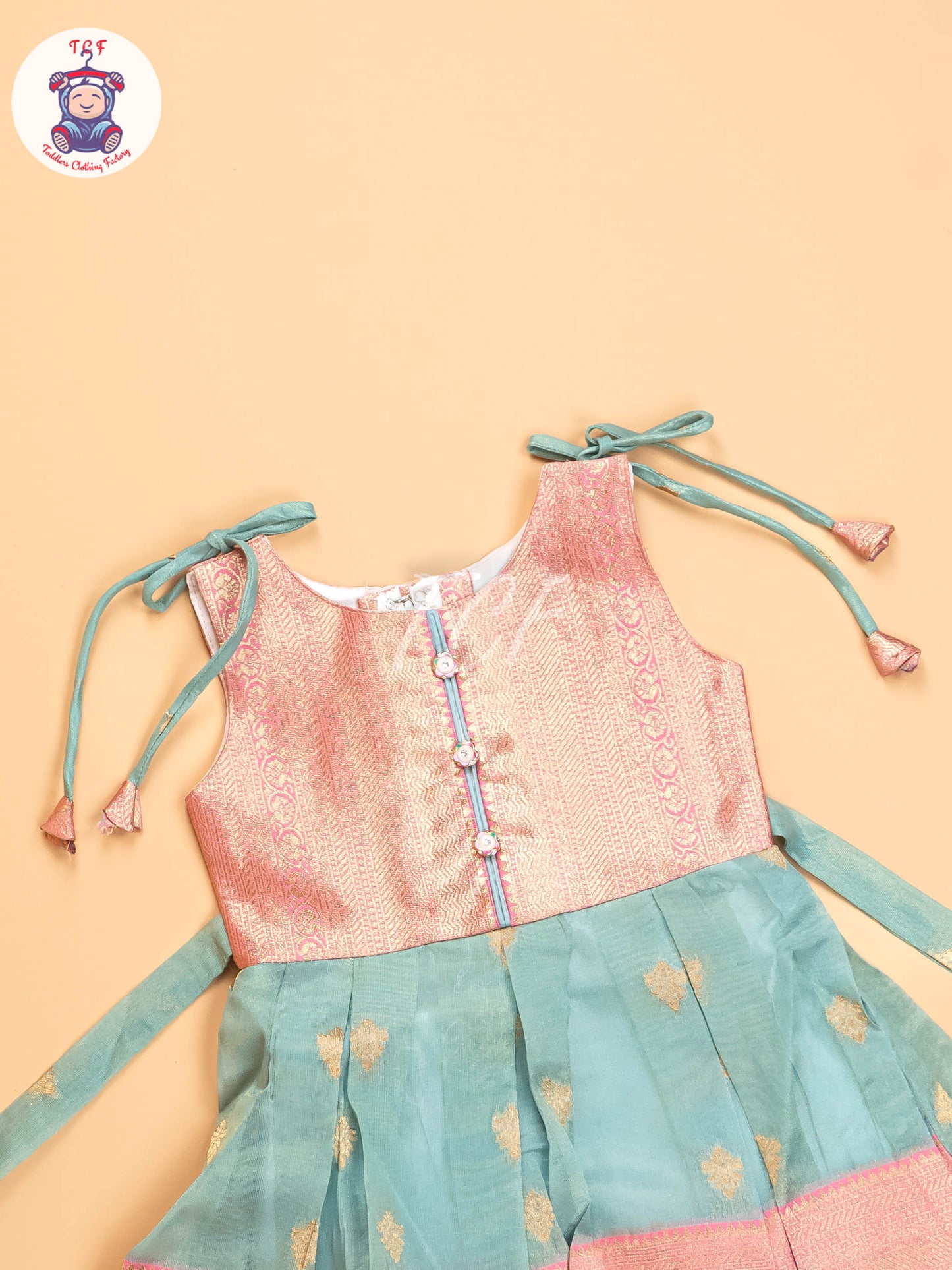 Pink & Green Tissue - Kids Readymade Frocks