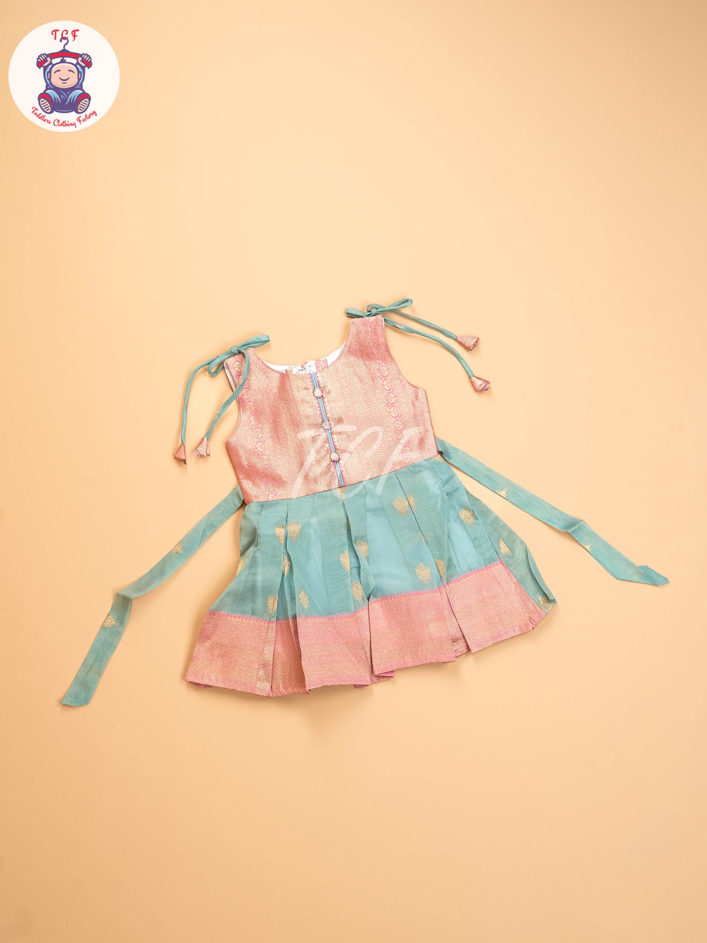 Pink & Green Tissue - Kids Readymade Frocks