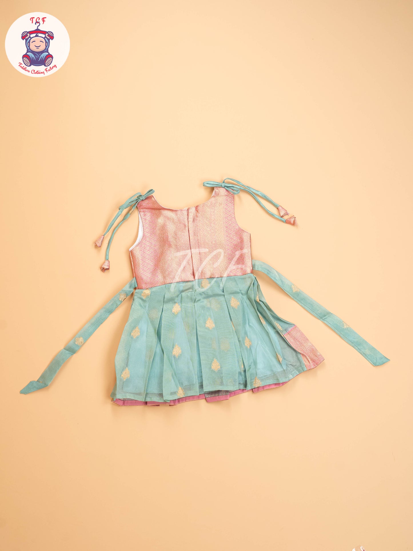 Pink & Green Tissue - Kids Readymade Frocks
