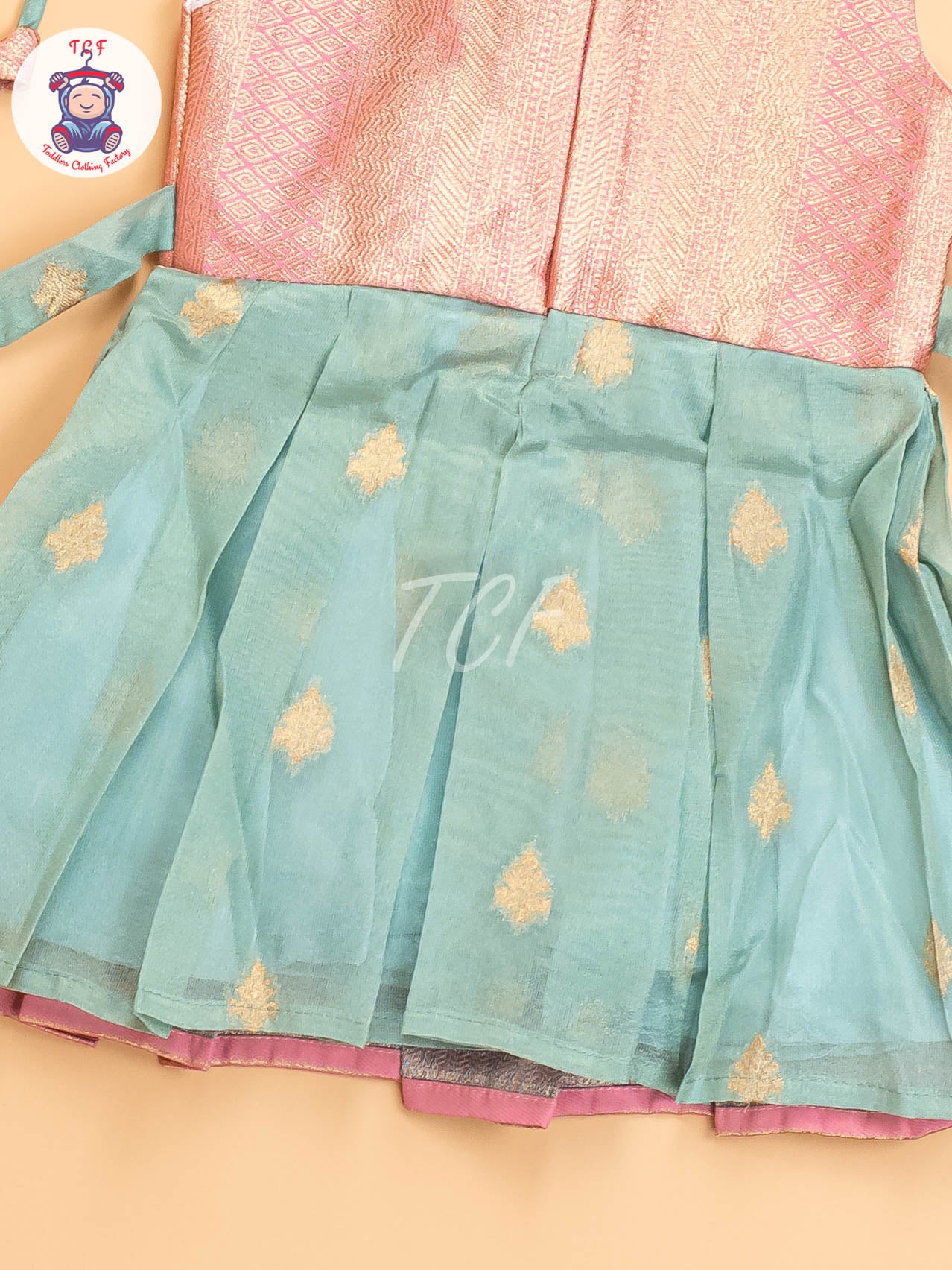 Pink & Green Tissue - Kids Readymade Frocks