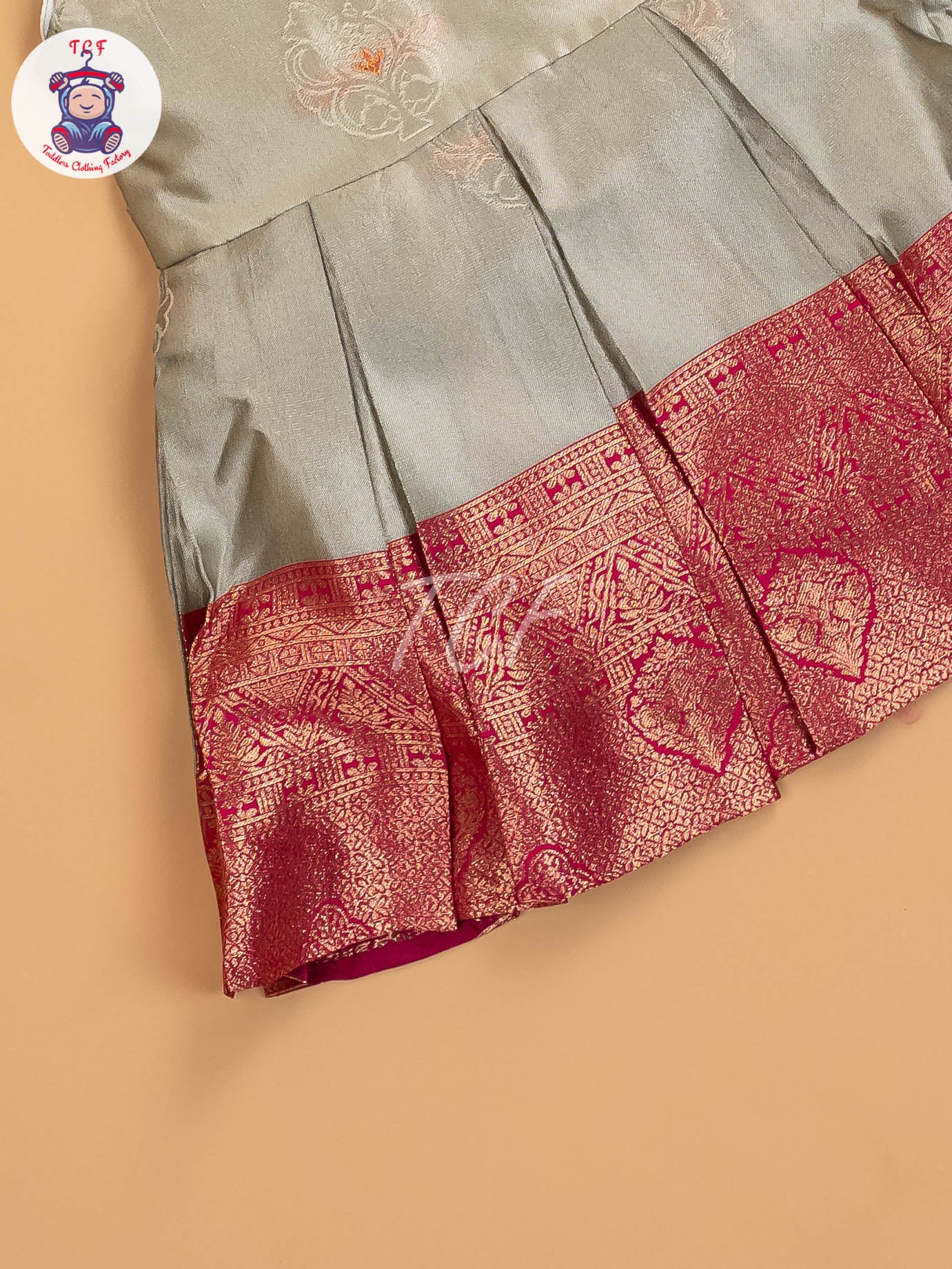 Pink & Light Grey - Kids Readymade Frocks