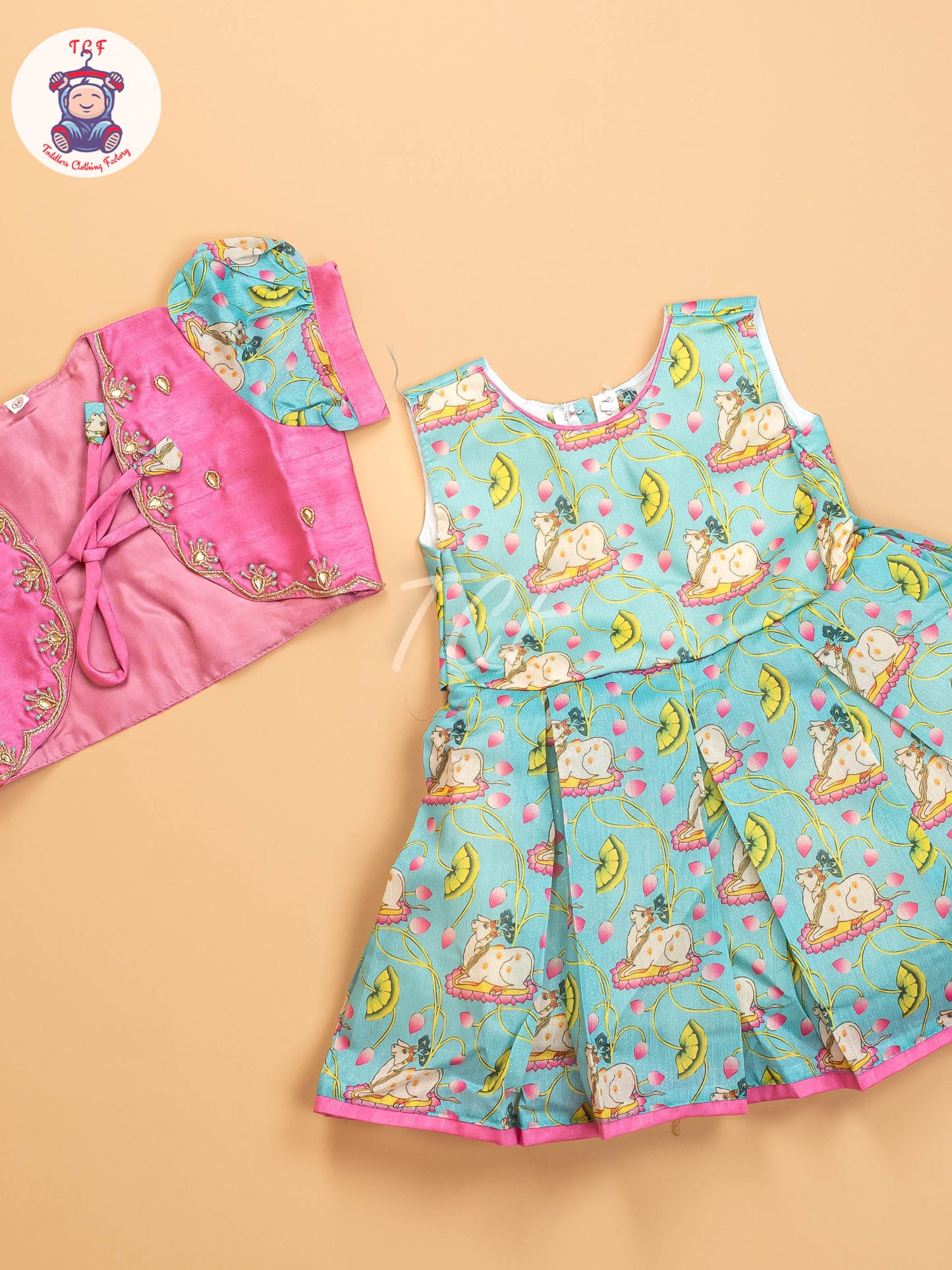 Pink & Sky Blue - Kids Readymade Frocks