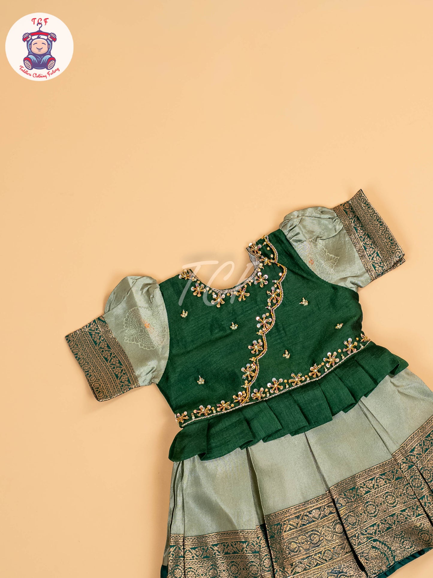 Dark Green & Pastel Green - Kids Readymade Frocks
