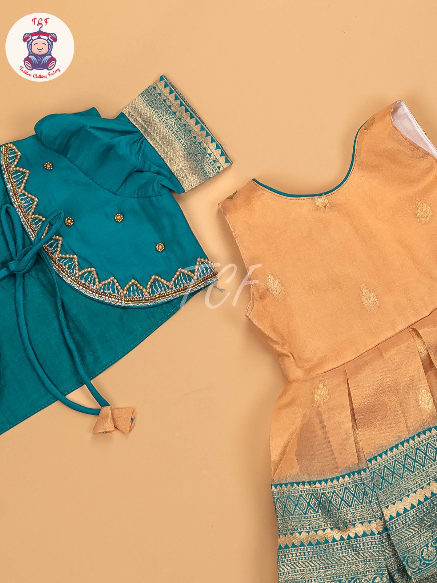 Green & Peach - Kids Readymade Frocks
