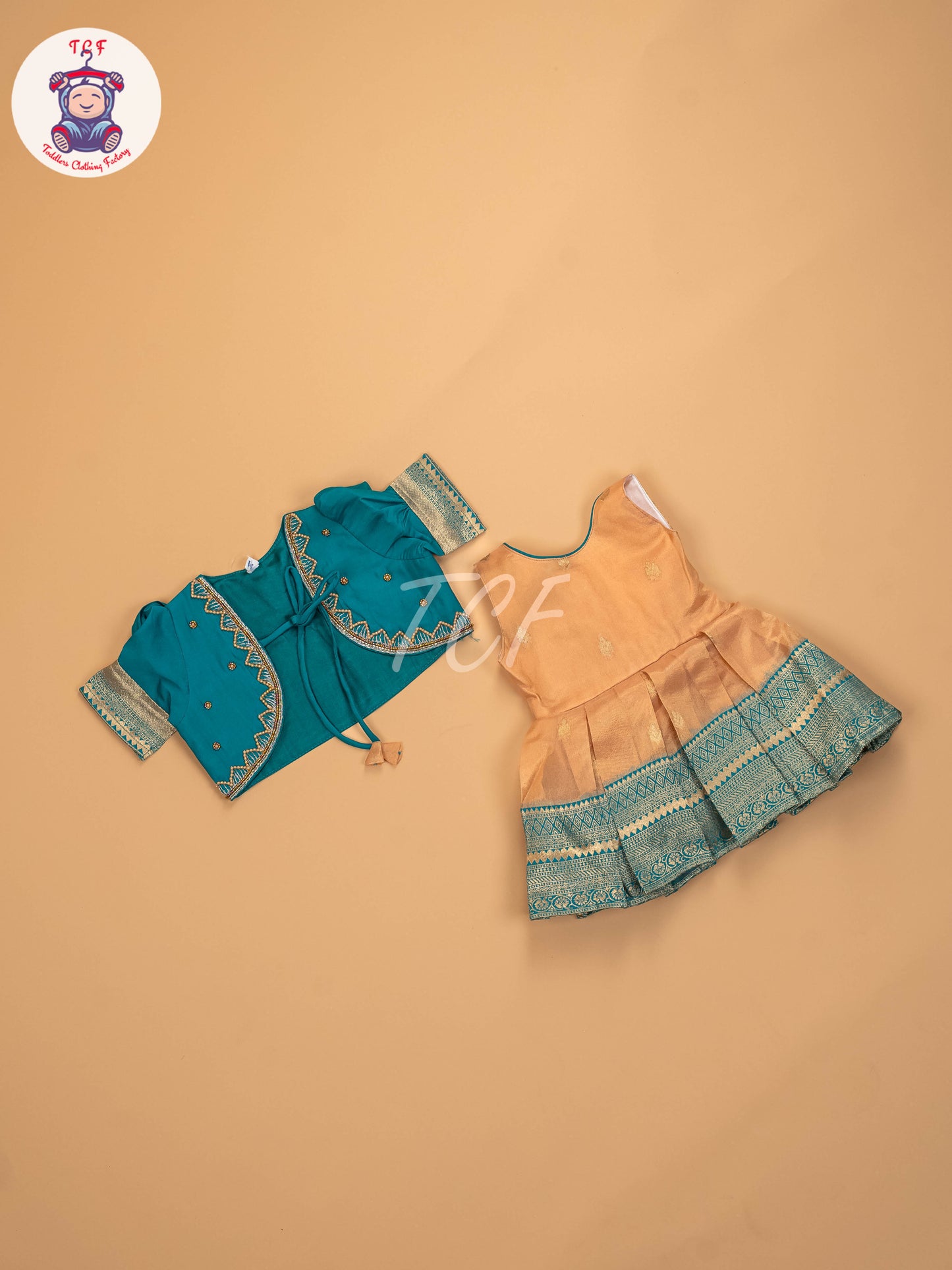 Green & Peach - Kids Readymade Frocks